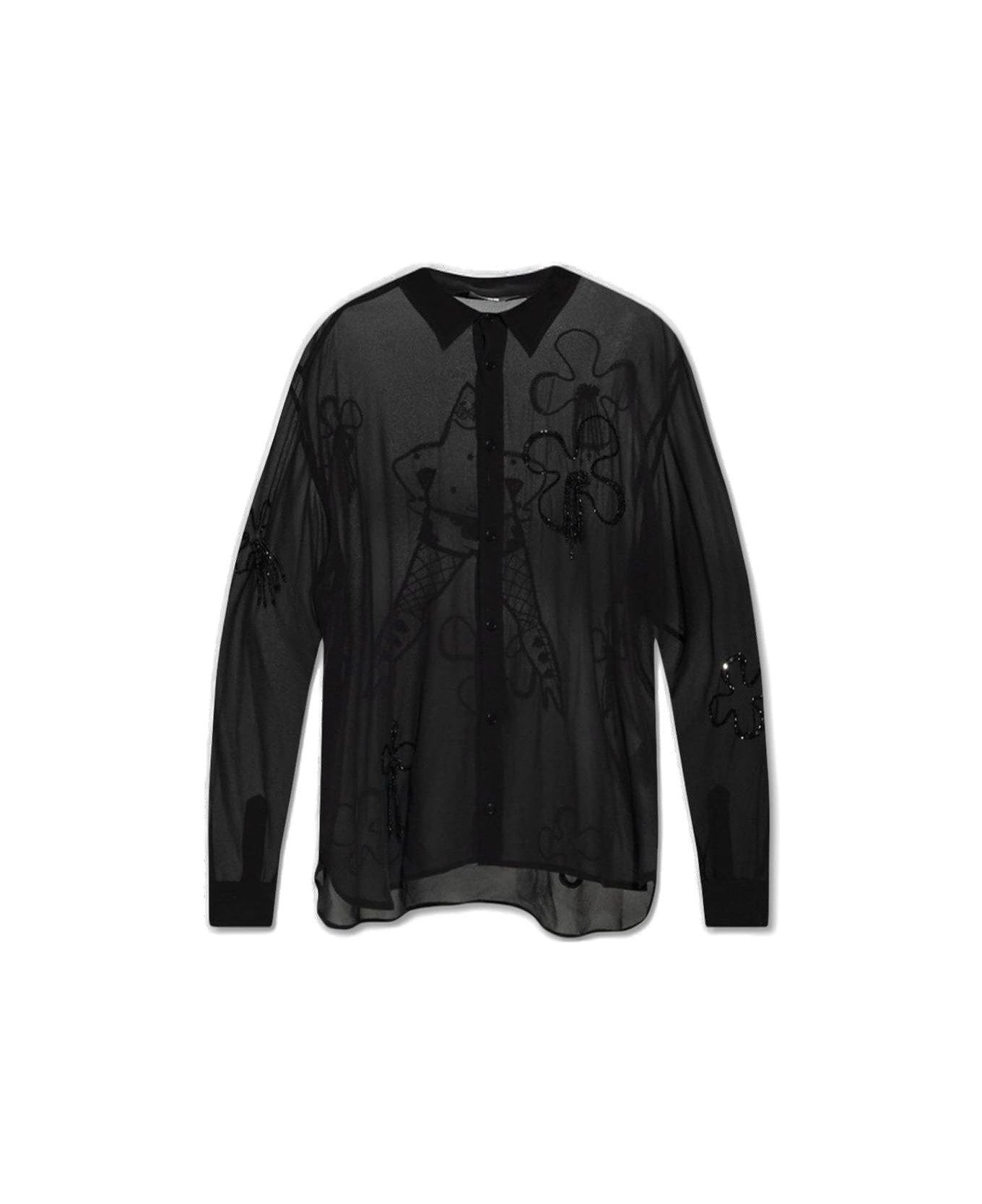 GCDS Buttoned Long-sleeved Shirt - Black