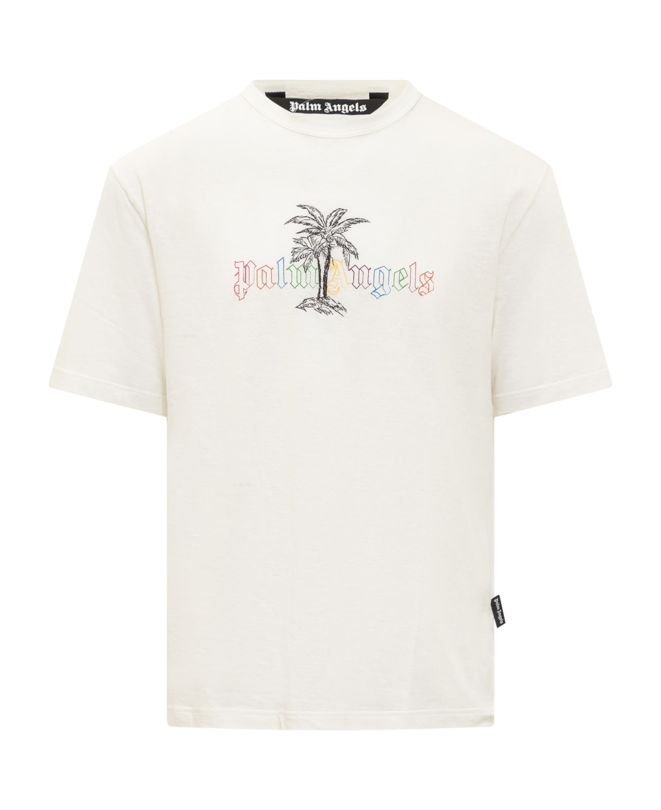 Palm Angels Linen Blend T-shirt - White Blac