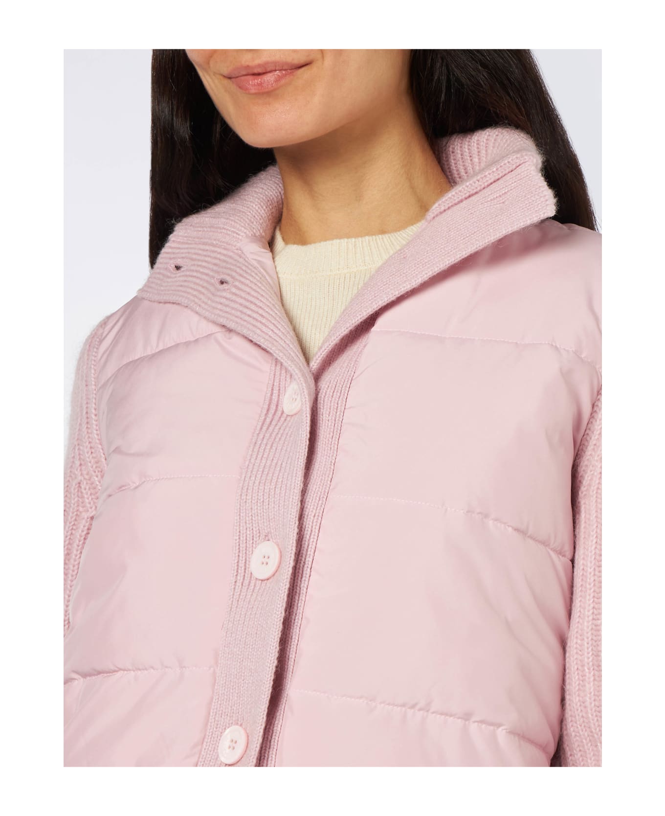 MC2 Saint Barth Woman Padded Jacket With Knitted Sleeves - PINK