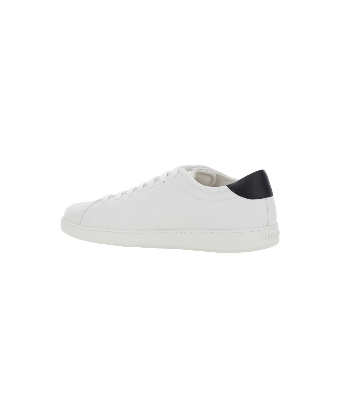 Ferragamo White Sneakers With Gancini Print On The Side And Contrasting Heel In Leather Man - White