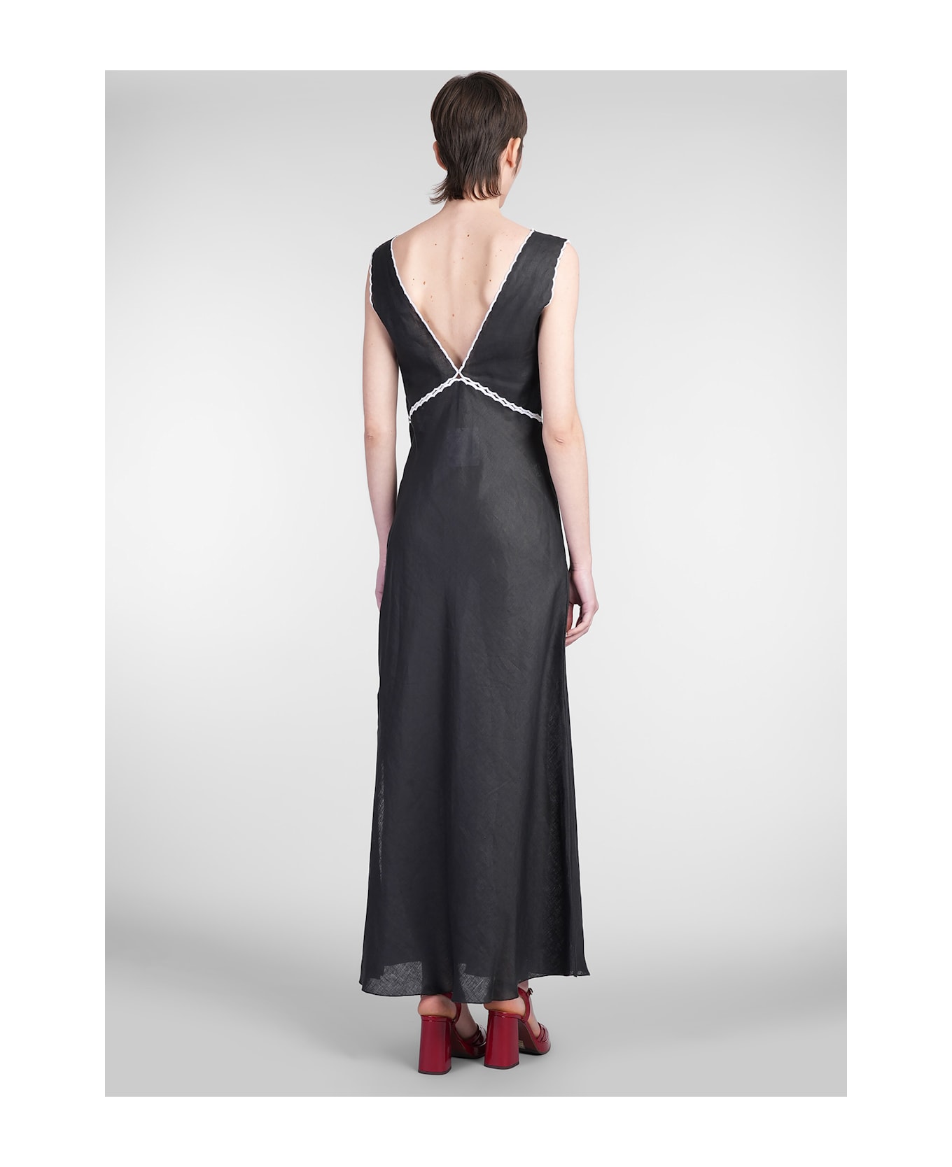 Holy Caftan Athina Long Dress In Black Linen - black