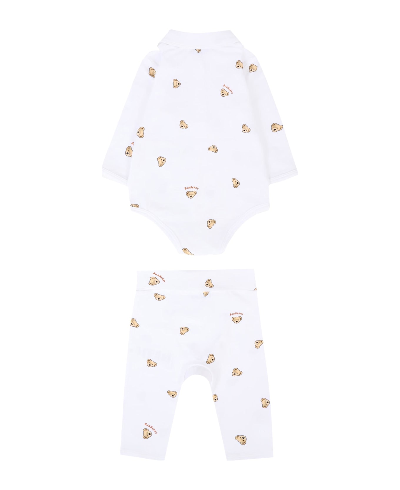 Burberry White Set For Babykids With Thomas Bear - White