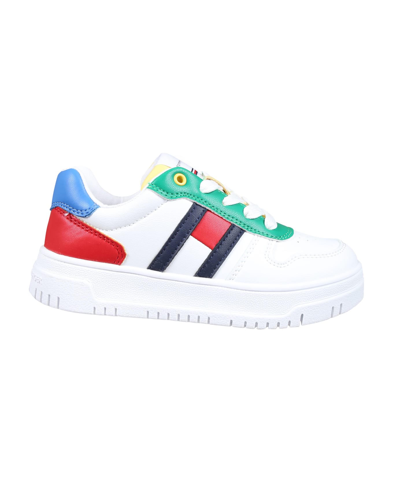 Tommy Hilfiger White Sneakers For Kids With Flag - White