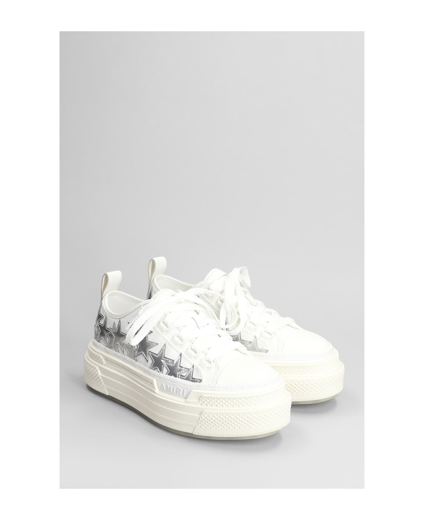 AMIRI Platform Stars Court Sneakers In White Cotton - white