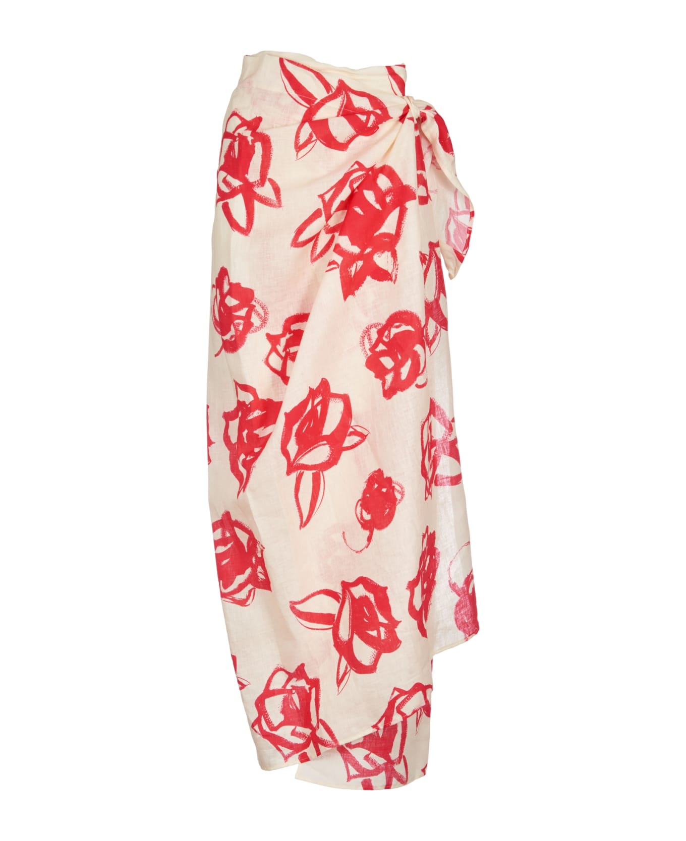 MSGM Rose Print Skirt - Red