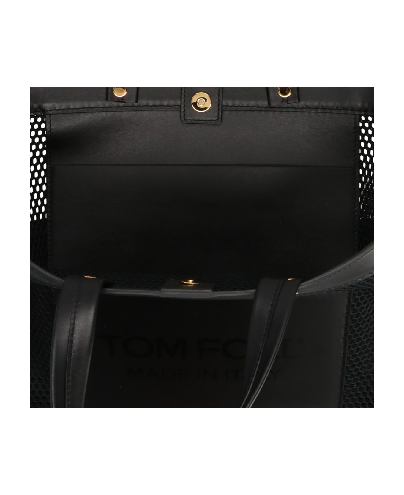 Tom Ford Logo Leather Mesh Shopping Bag - Black  