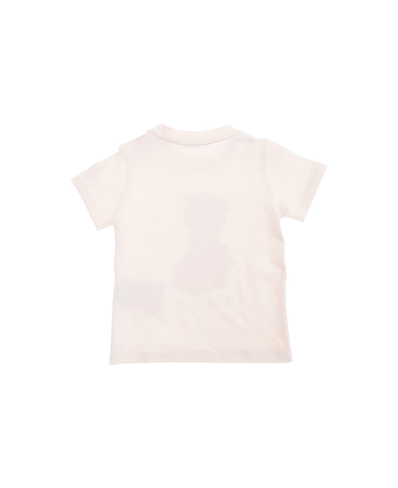 Moncler Pink T-shirt With Front Bear Print And Logo Patch In Cotton Baby - Pink