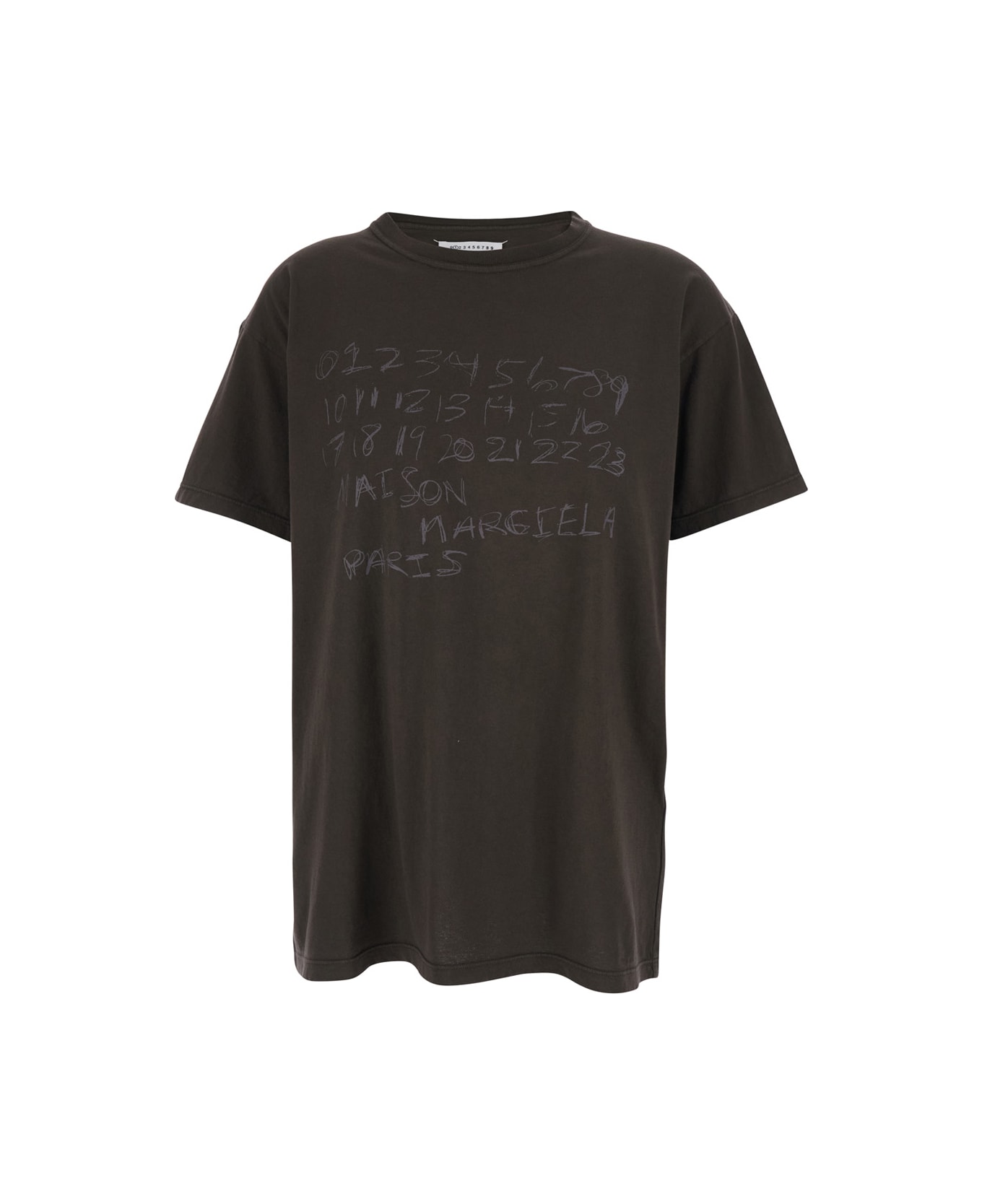 Maison Margiela Brown Crewneck T-shirt With Maxi Logo Print On The Front In Cotton Woman - Brown
