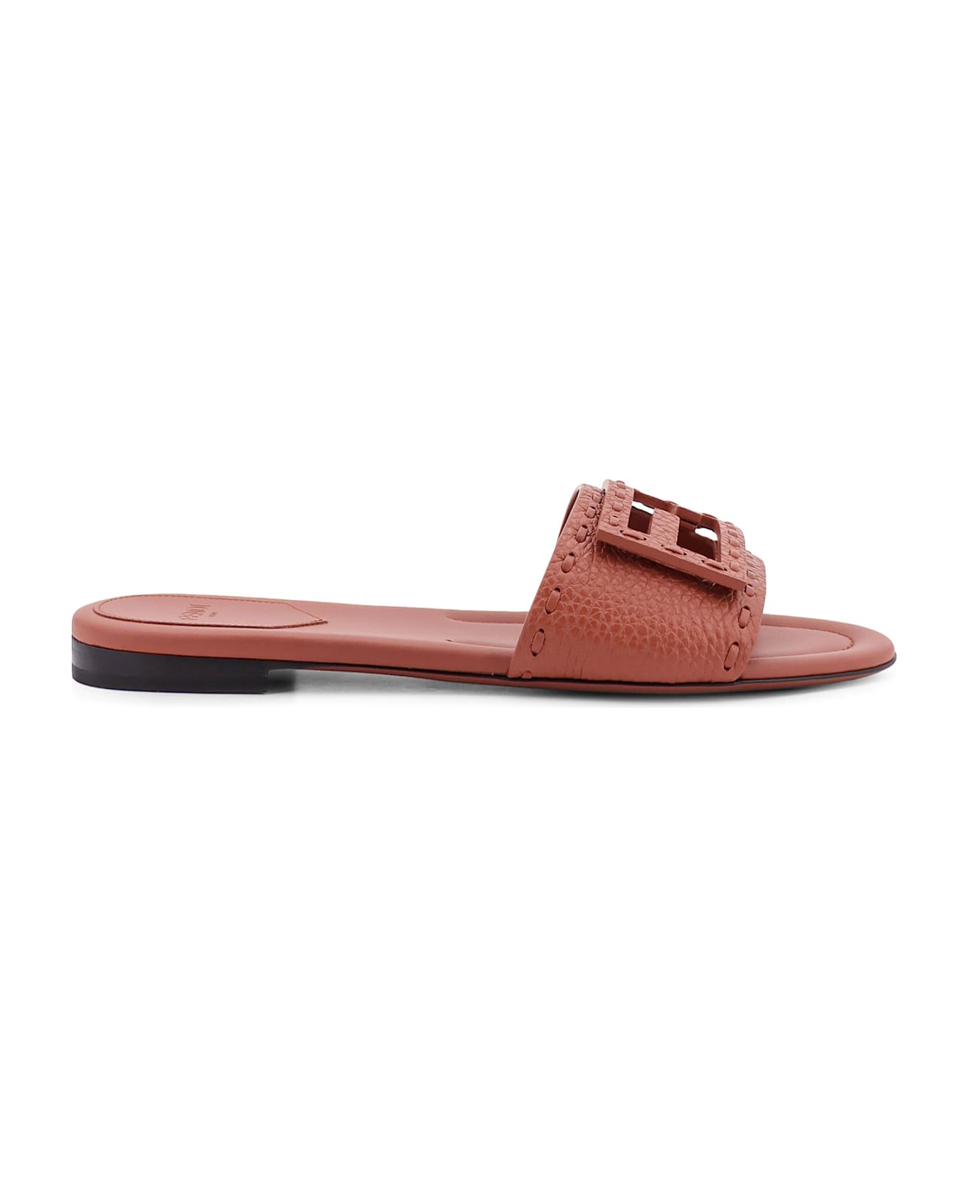 Fendi Baguette Leather Slides With Macro Selleria Topstitches - Brown