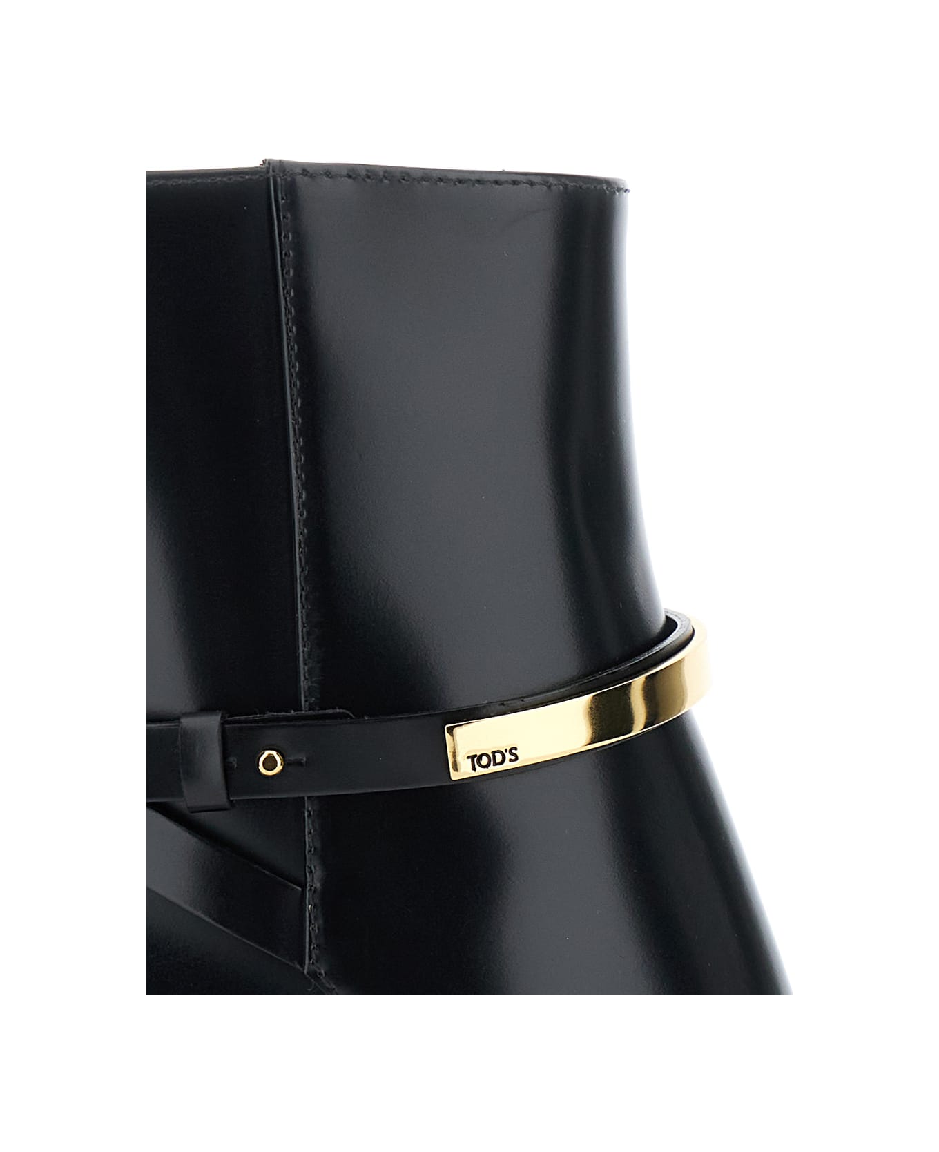 Tod
s Black Ankle Boots With High Block Heel And Gold Metal Detail In Leather Woman - Black