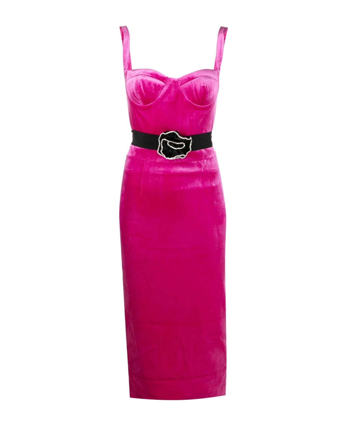 NEW ARRIVALS Rose Pink Velvet Effect Midi Dress - Fucsia