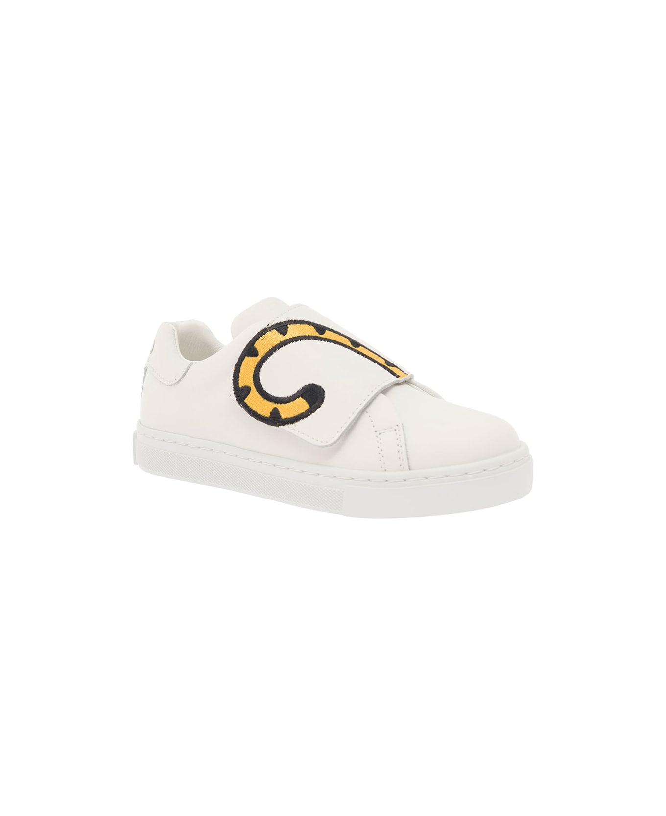 Kenzo Kids White Sneakers With Embroidered Tiger In Calf Leather Boy - White