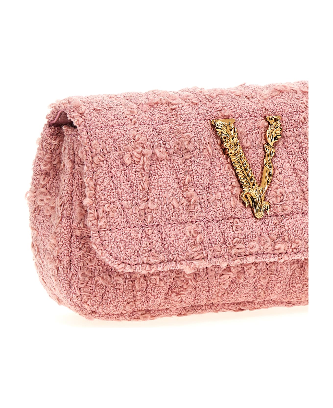 Versace Logo Tweed Crossbody Bag - Pink