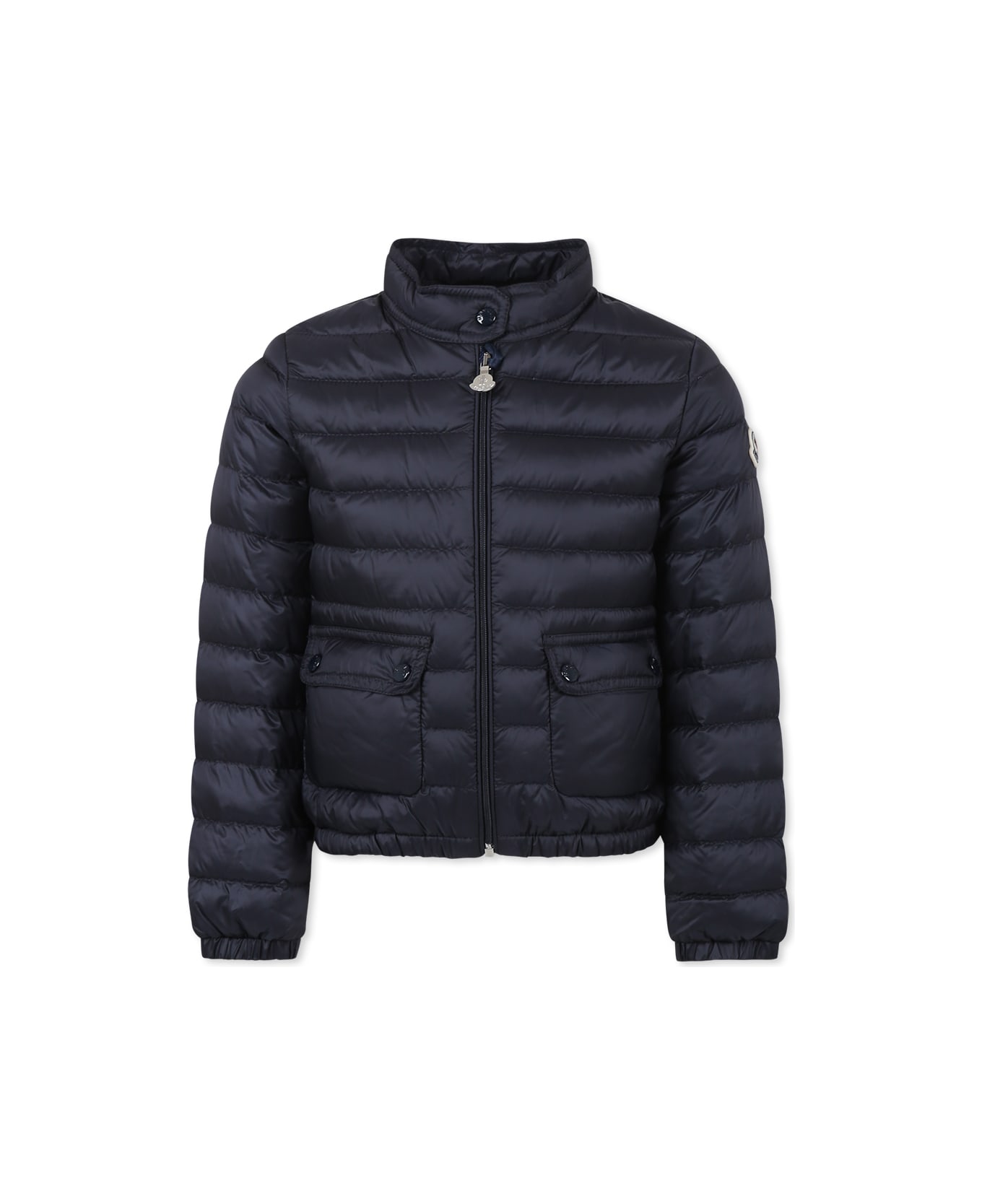 Moncler Blue Down Jacket For Girl With Logo - Blue