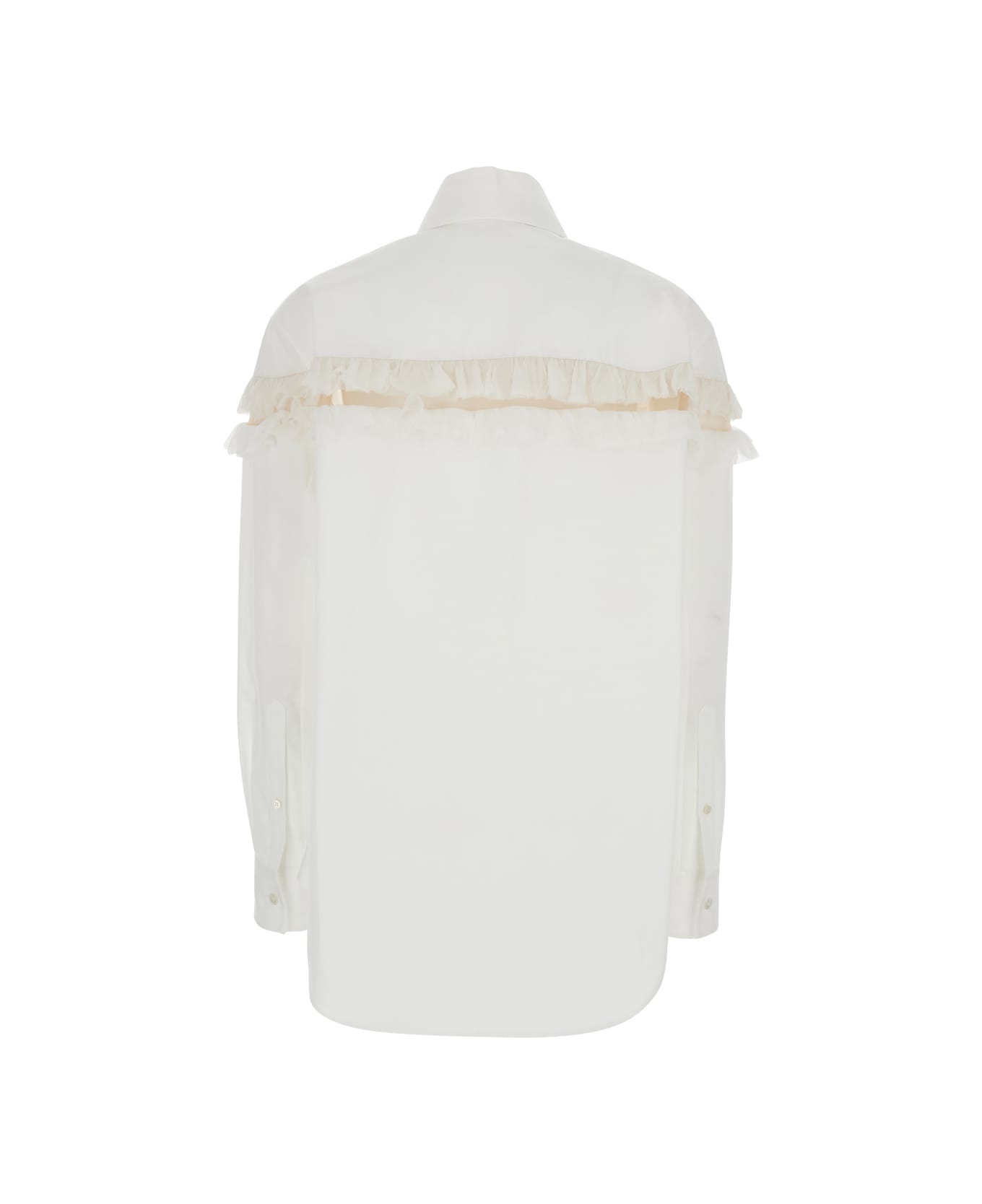 Alexander McQueen White Oversized Shirt With Pointed Collar And Creponne Carvings In Cotton Poplin Woman - White