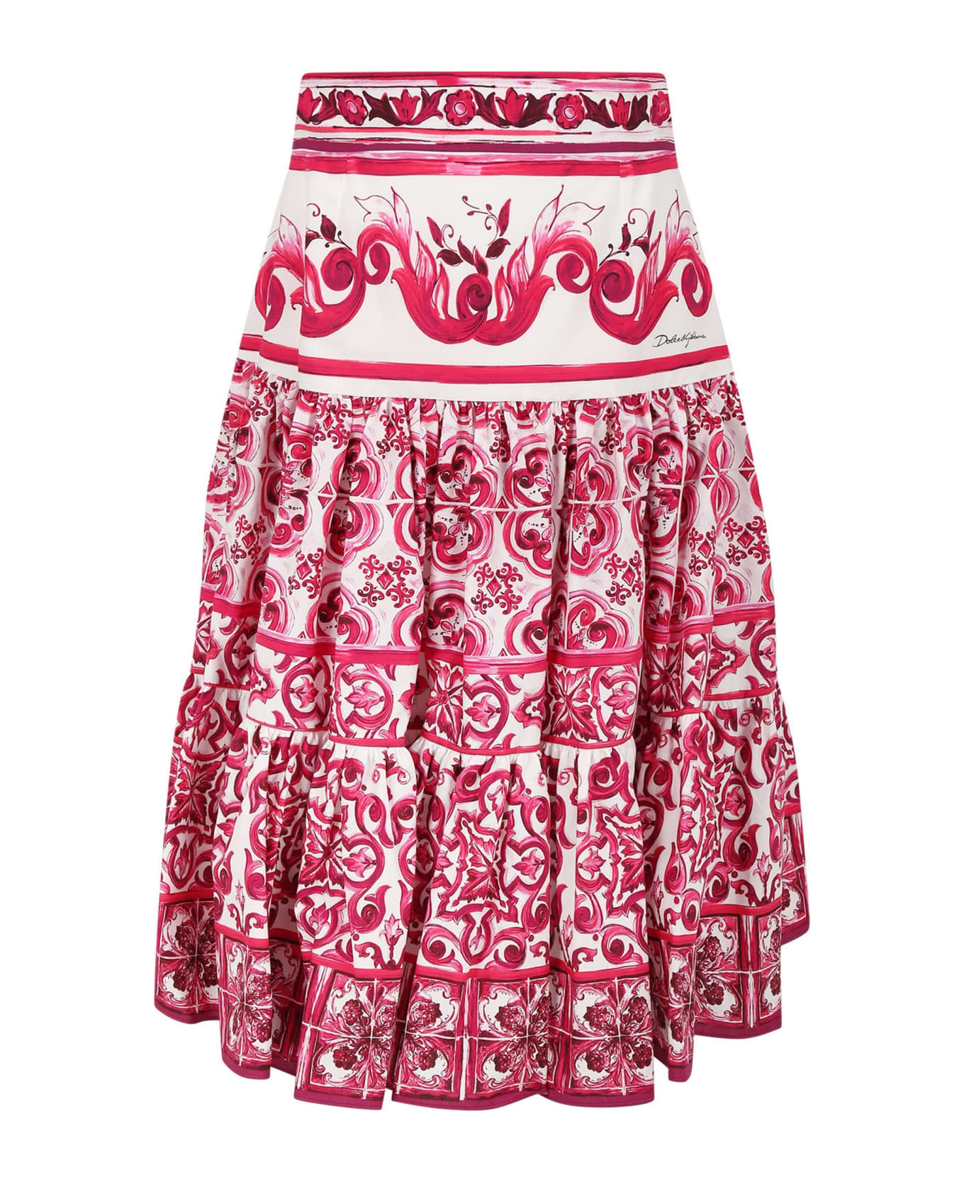Dolce & Gabbana Fuchsia Skirt For Girl With Majolica Print - Fuchsia