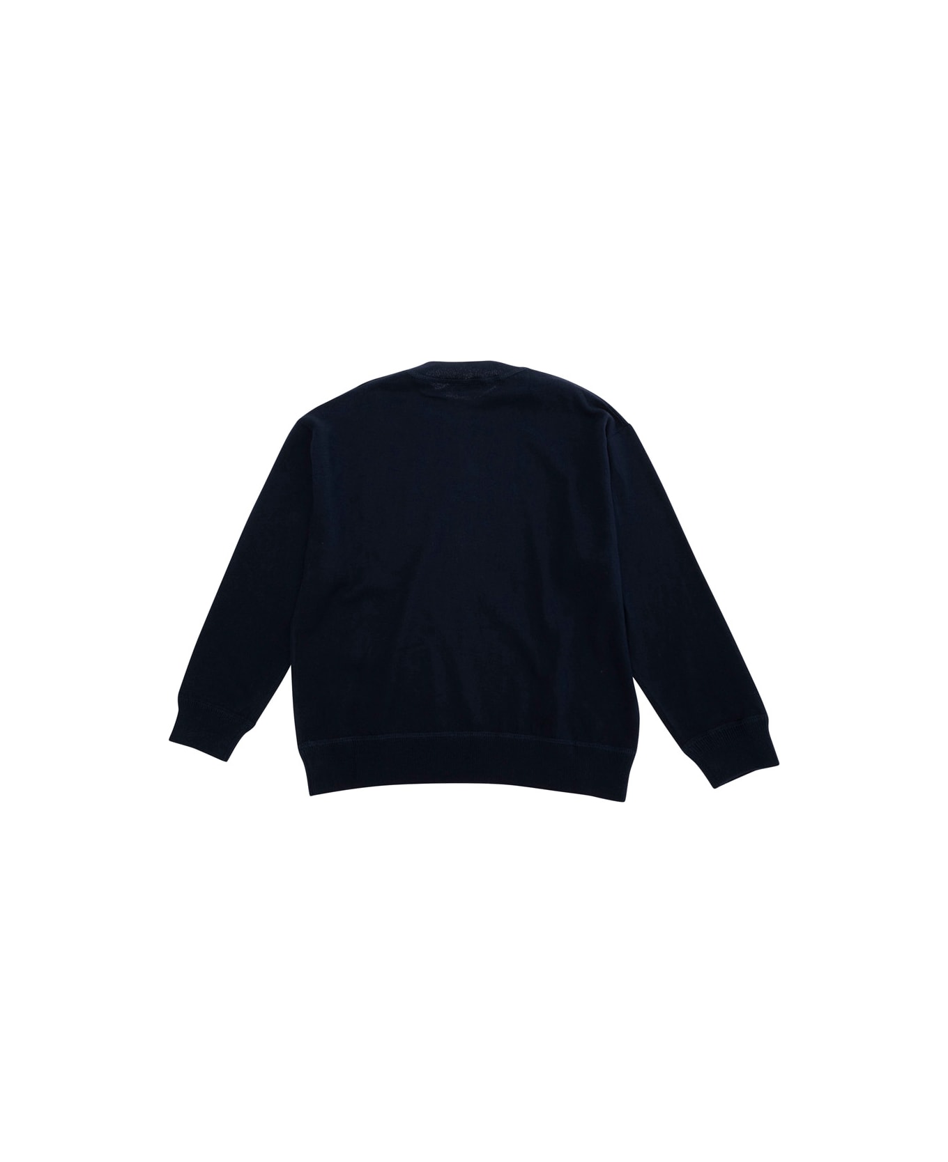 Il Gufo Blue Crewneck Sweater With Ribbed Trims In Cotton Boy - Blu
