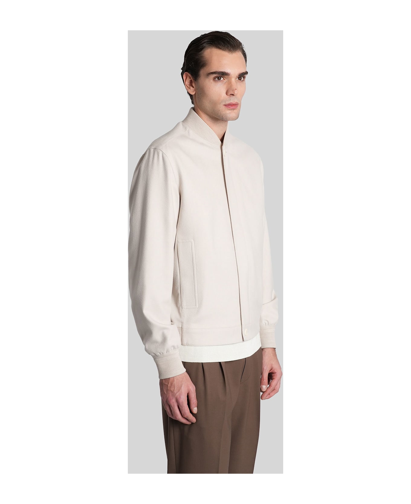 Zegna Bomber Jacket In Beige Cashmere - beige