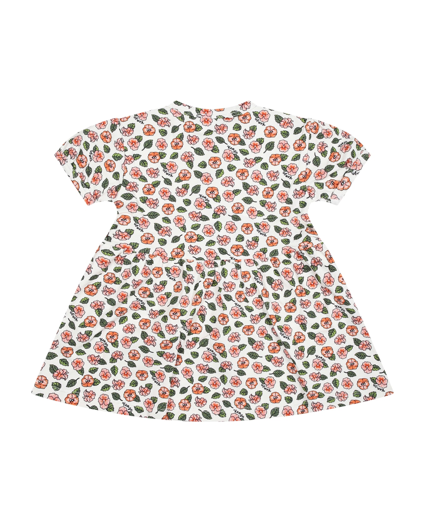 Kenzo Kids White Dress For Baby With Floral Print - White