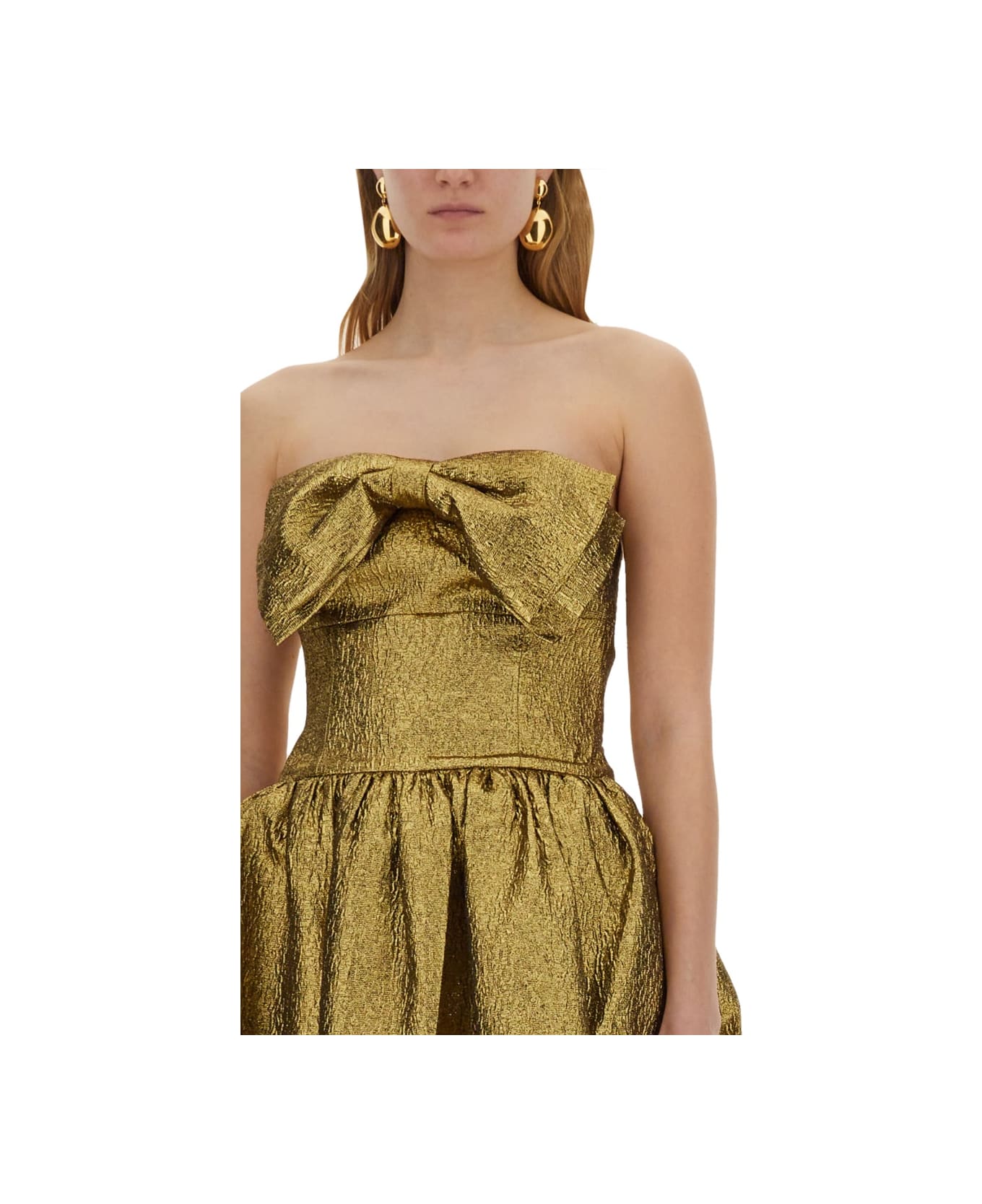 self-portrait Metallic Jacquard Midi Dress - GOLD