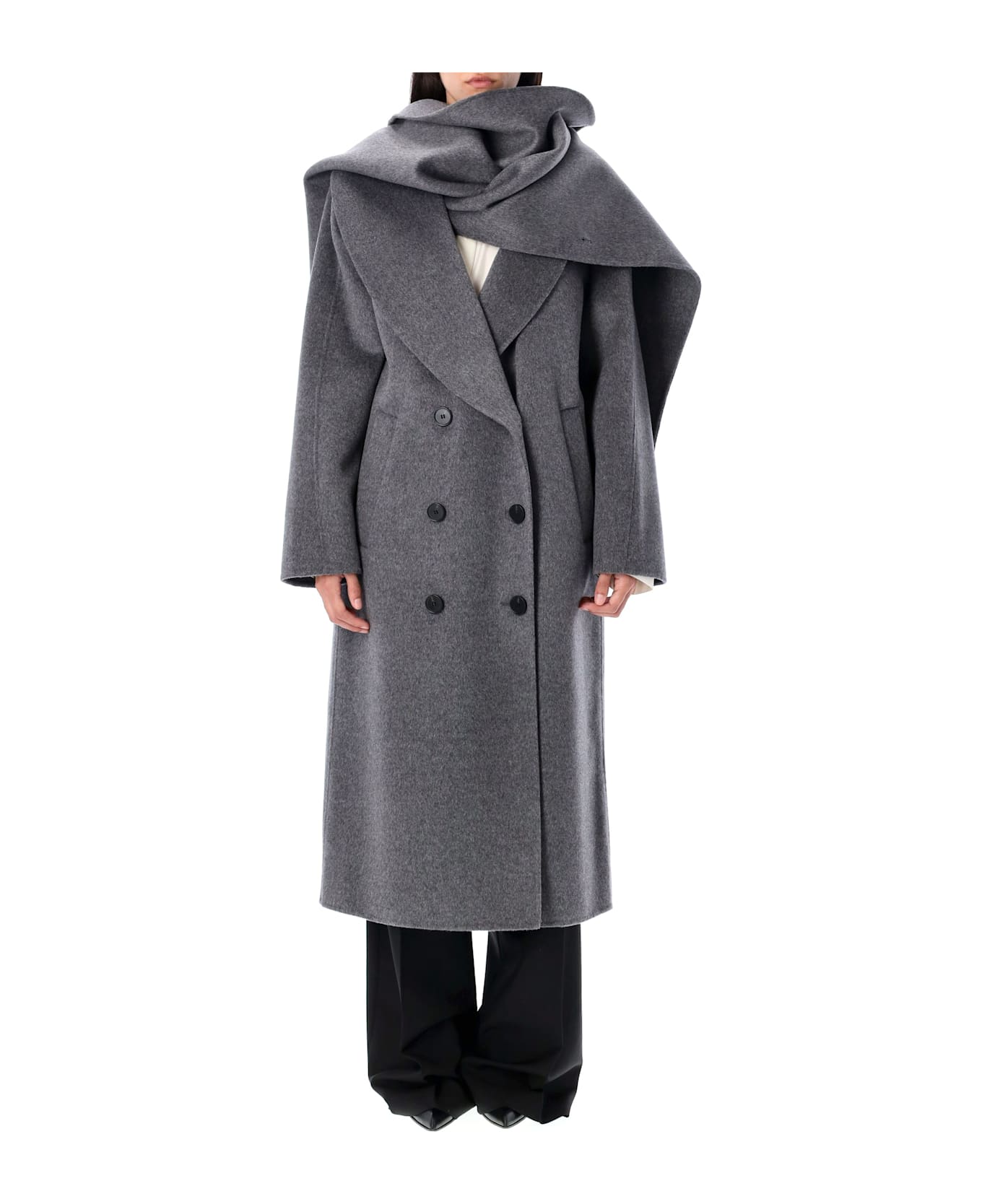 Róhe Signature Double-faced Scarf Coat - GREY MELANGE