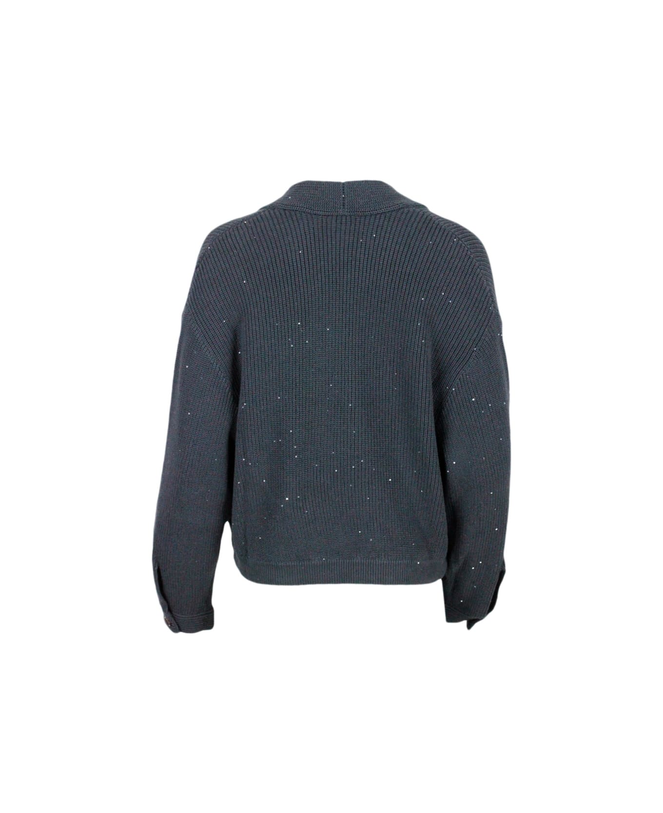 Brunello Cucinelli Cardigan Sweater With Micro Sequins - Blu