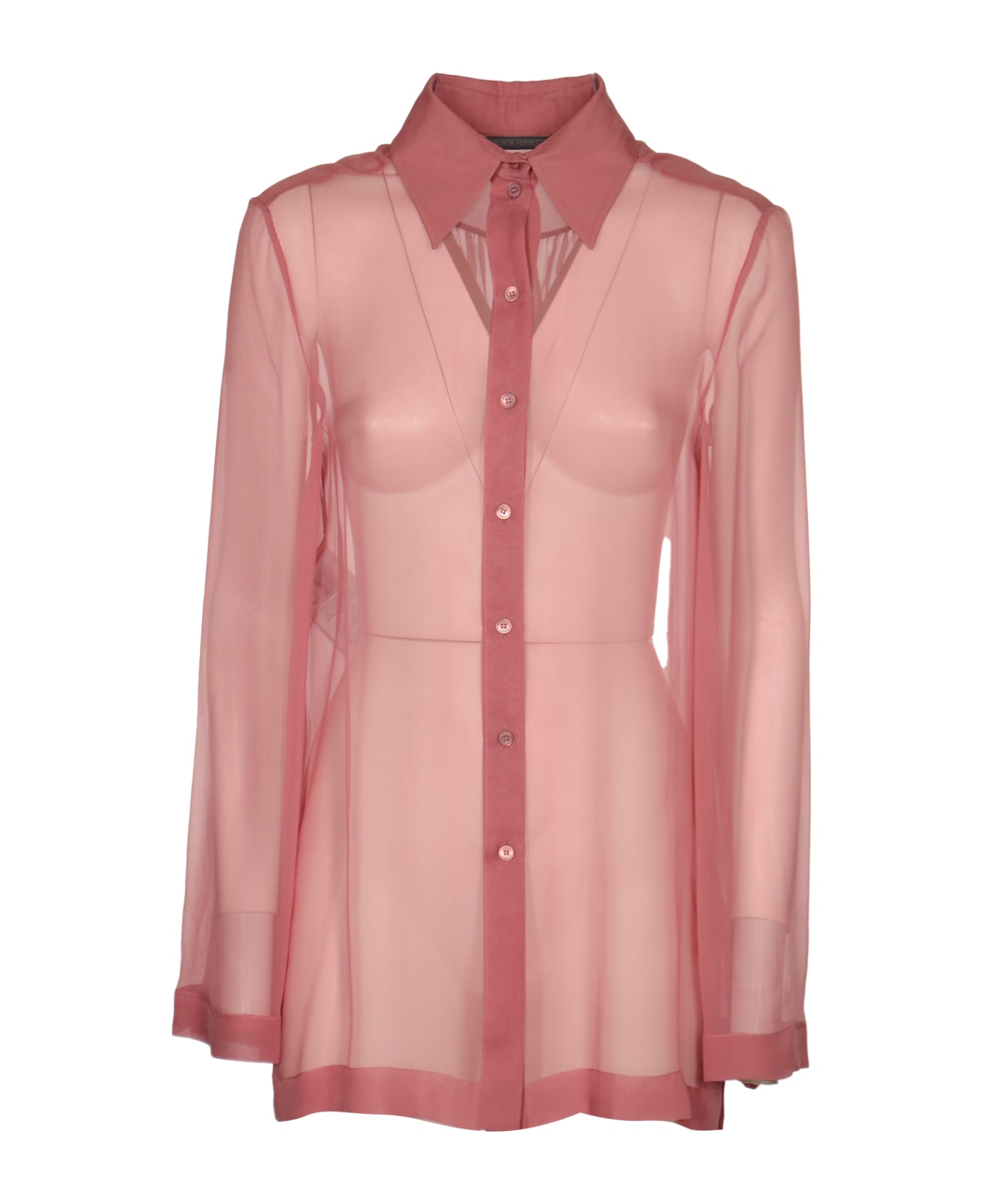 Alberta Ferretti See-through Plain Buttoned Shirt - Pink