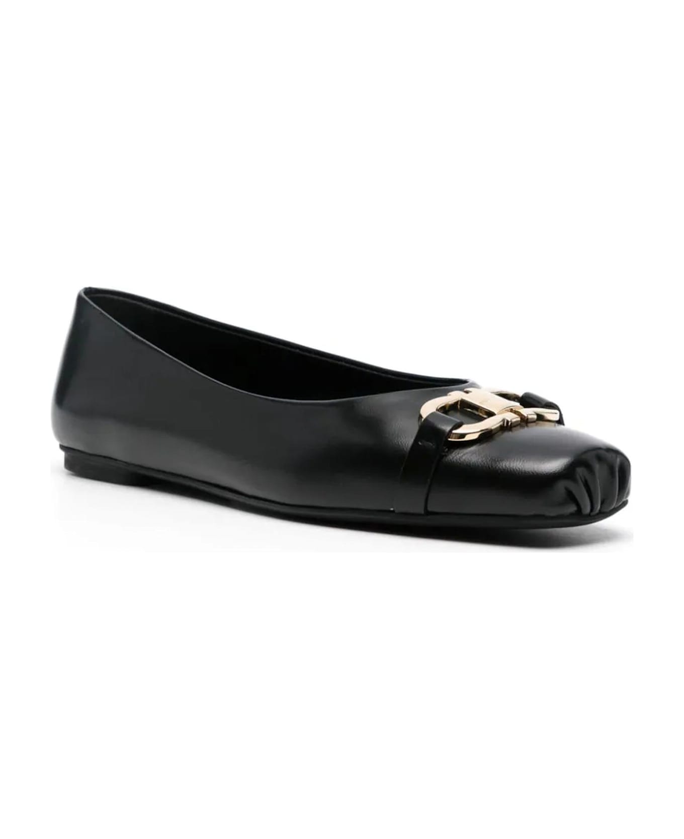 Ferragamo Black Calf Leather Ballet Flats - Black