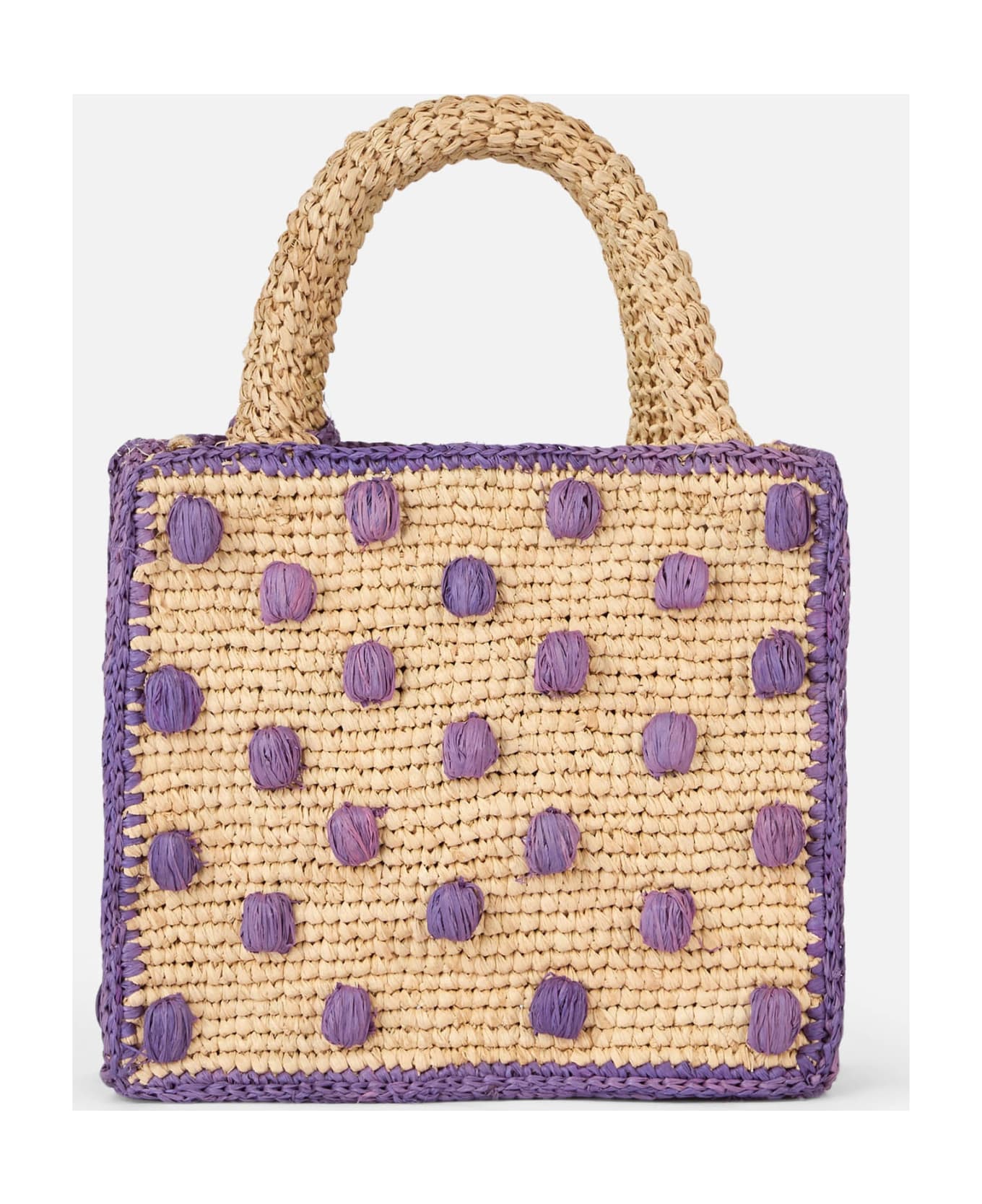 MC2 Saint Barth Beige Natural Mini Vanity Raffia Bag With Polka Dot Appliqués - PINK