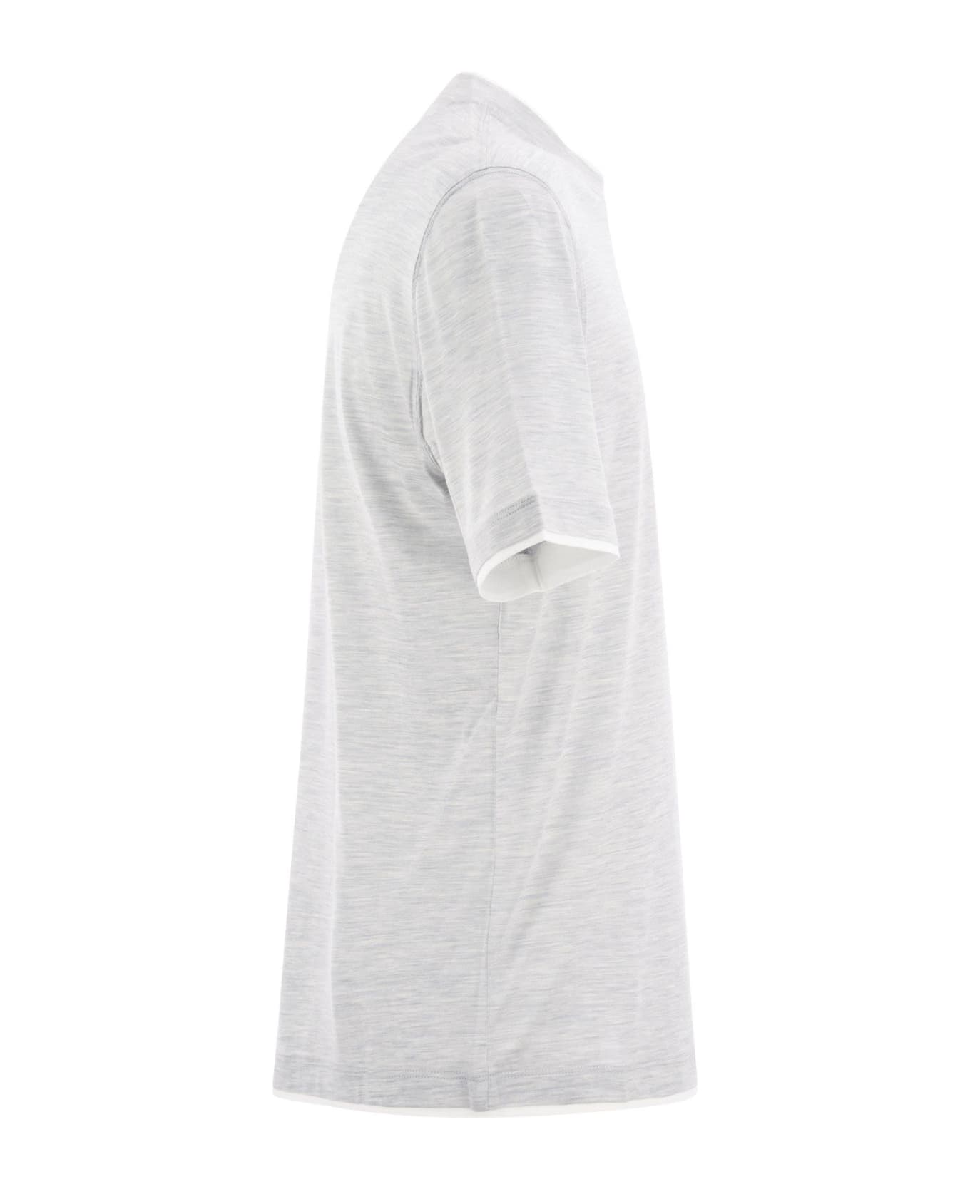 Brunello Cucinelli Slim Fit Crew-neck T-shirt In Lightweight Cotton Jersey - Pearl シャツ
