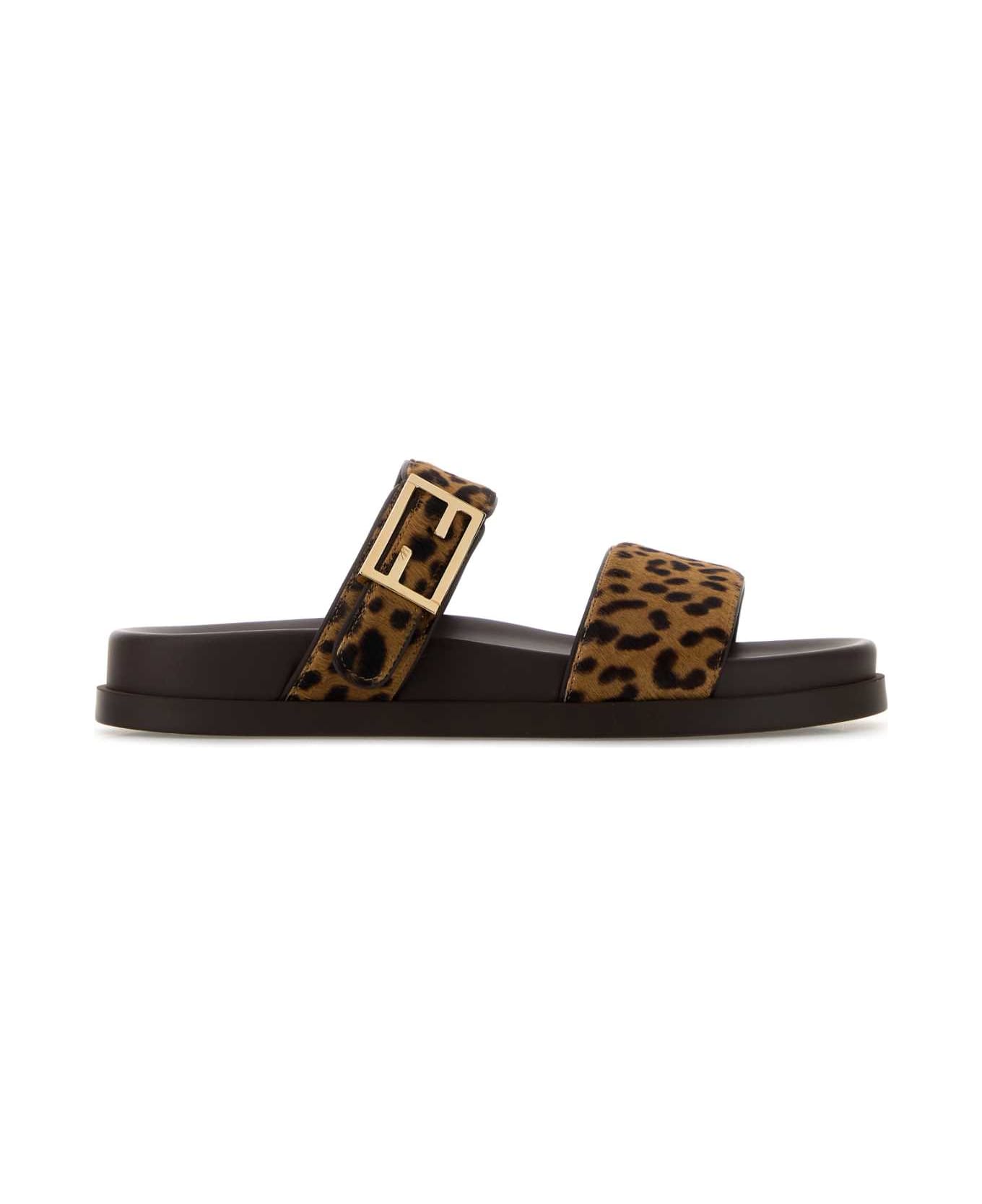 Fendi Printed Calf Hair Fendi Feel Slippers - MARRONE BROWN