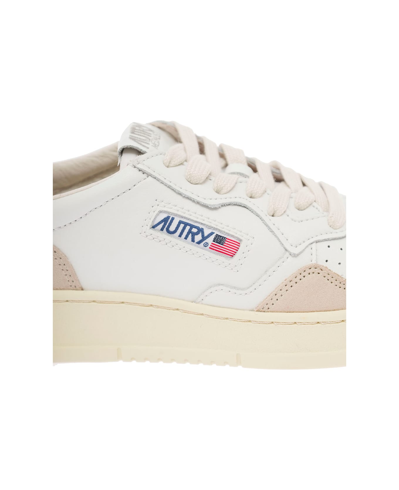 Autry Woman's Low White And Blue Leather And Suede Sneakers - White