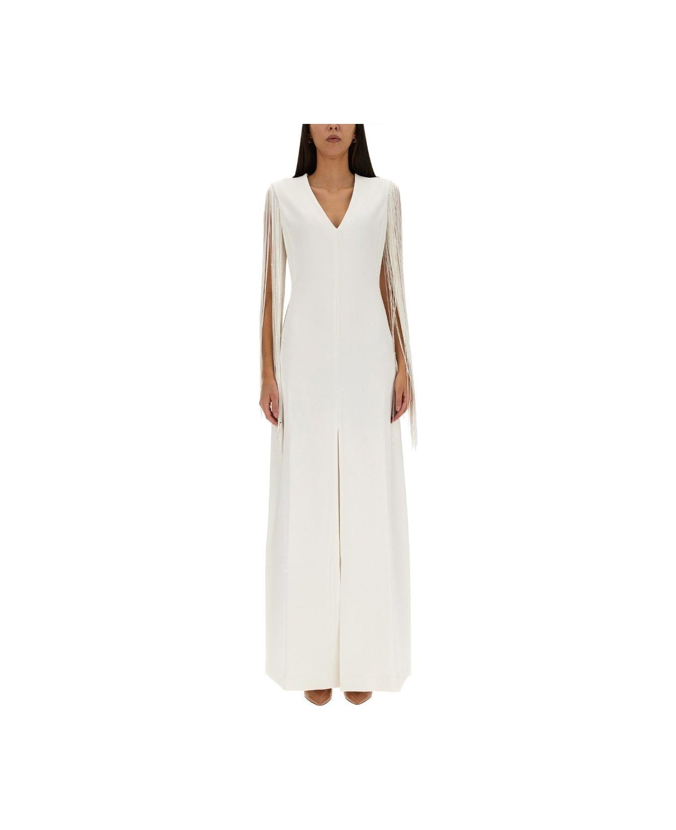 Max Mara V-neck Fringed Dress - WHITE ワンピース＆ドレス