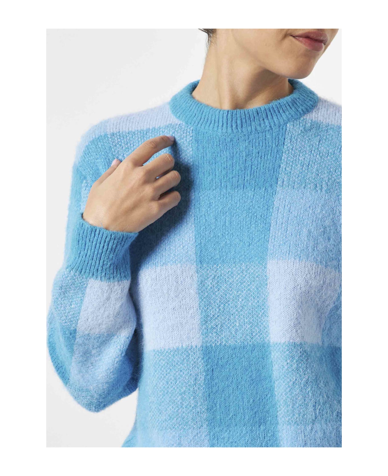 MC2 Saint Barth Woman Brushed Sweater With Check Pattern - BLUE