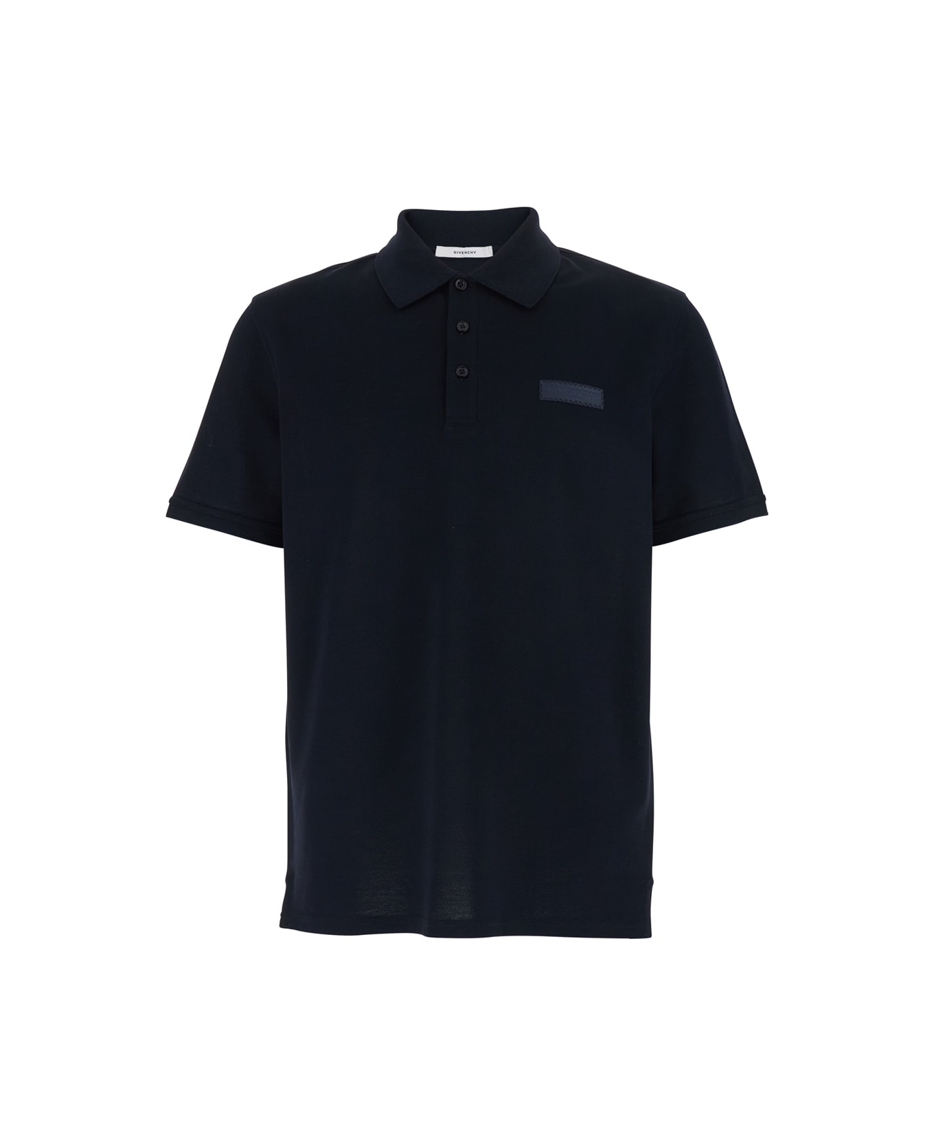 Givenchy Blue Polo Shirt With Classic Collar And Logo Patch On The Front In Cotton Man - Blu