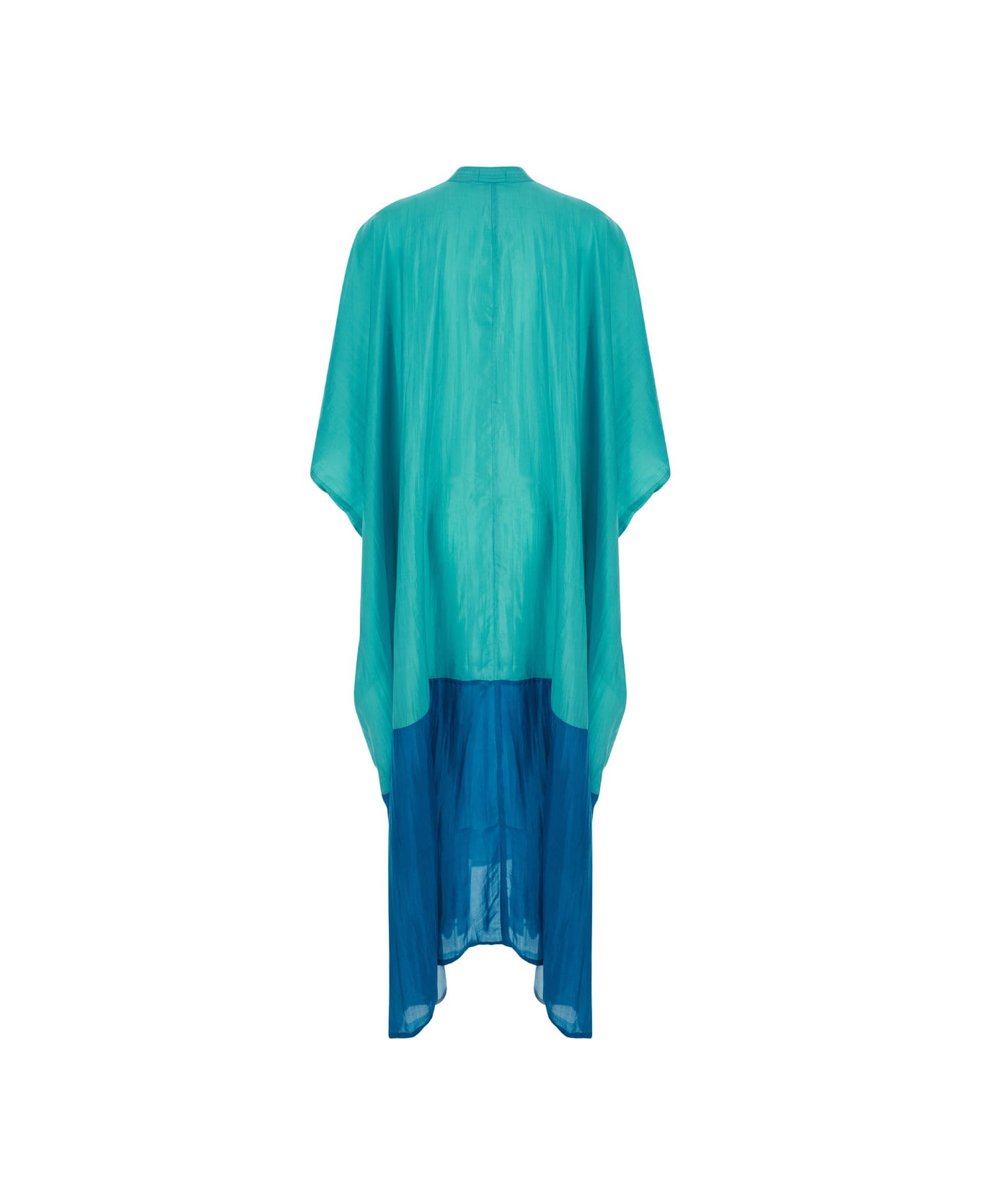The Rose Ibiza Blue And Light Blue Bicolor Tunic With Cap Sleeves In Silk Woman - Blu