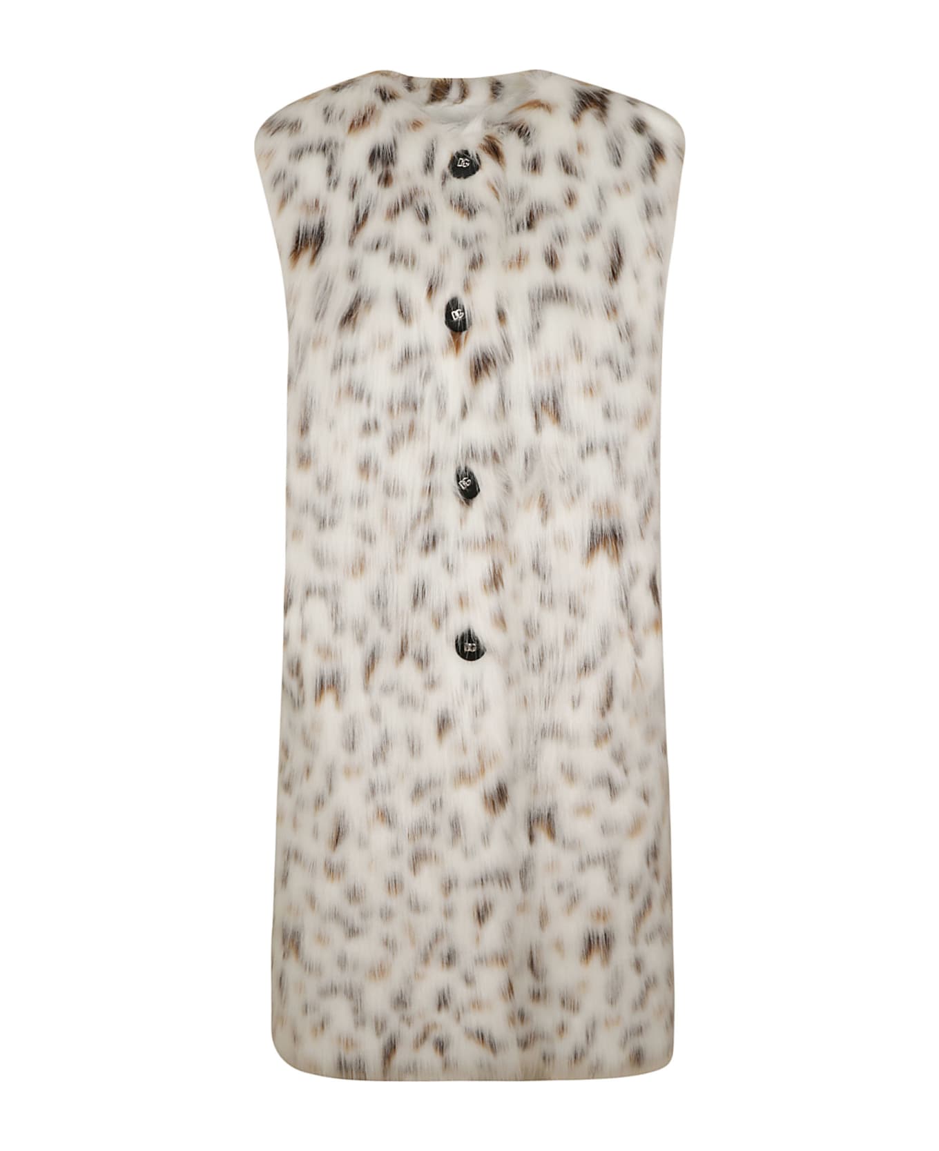 Dolce drawstring & Gabbana Animalier Print Fur Embellished Sleeveless Coat - Multicolor