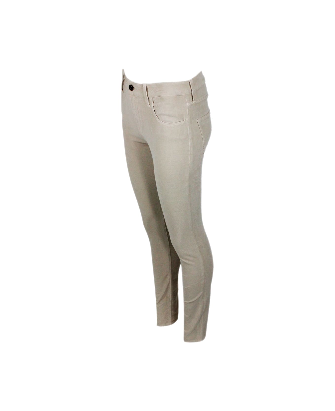 Jacob Cohen Kimberly Trousers With Cigarette Cuts In Soft Velvet A Thousand Lines With 5 Pockets - Beige