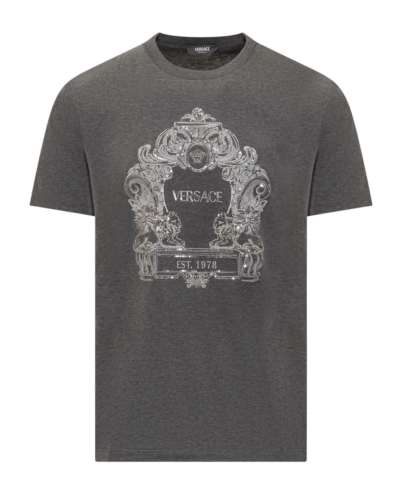 Versace Cartouche Sequins T-shirt - GRIGIO SCURO MELANGE シャツ