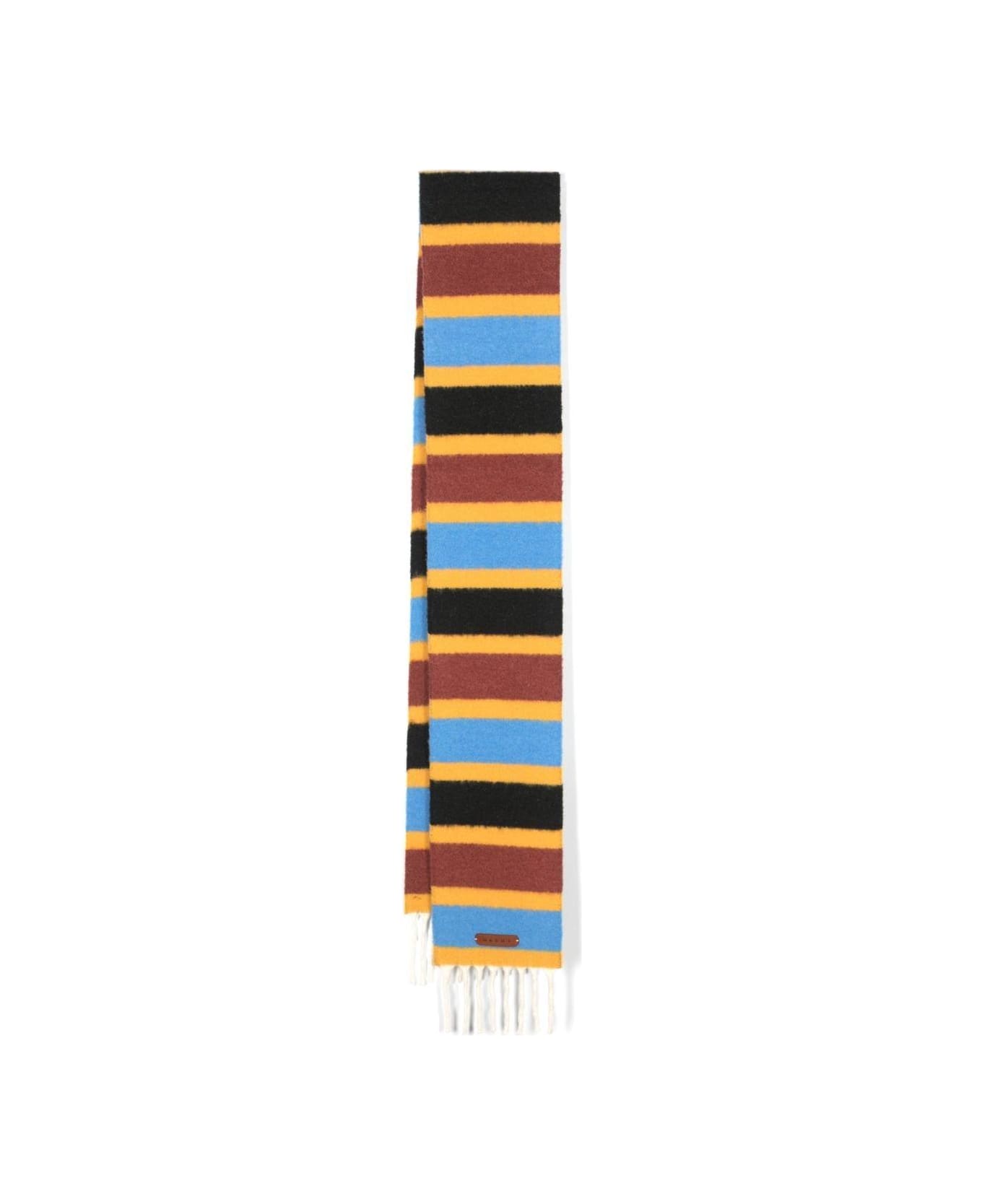 Marni Striped Fringed Knit Scarf - Powder Blu