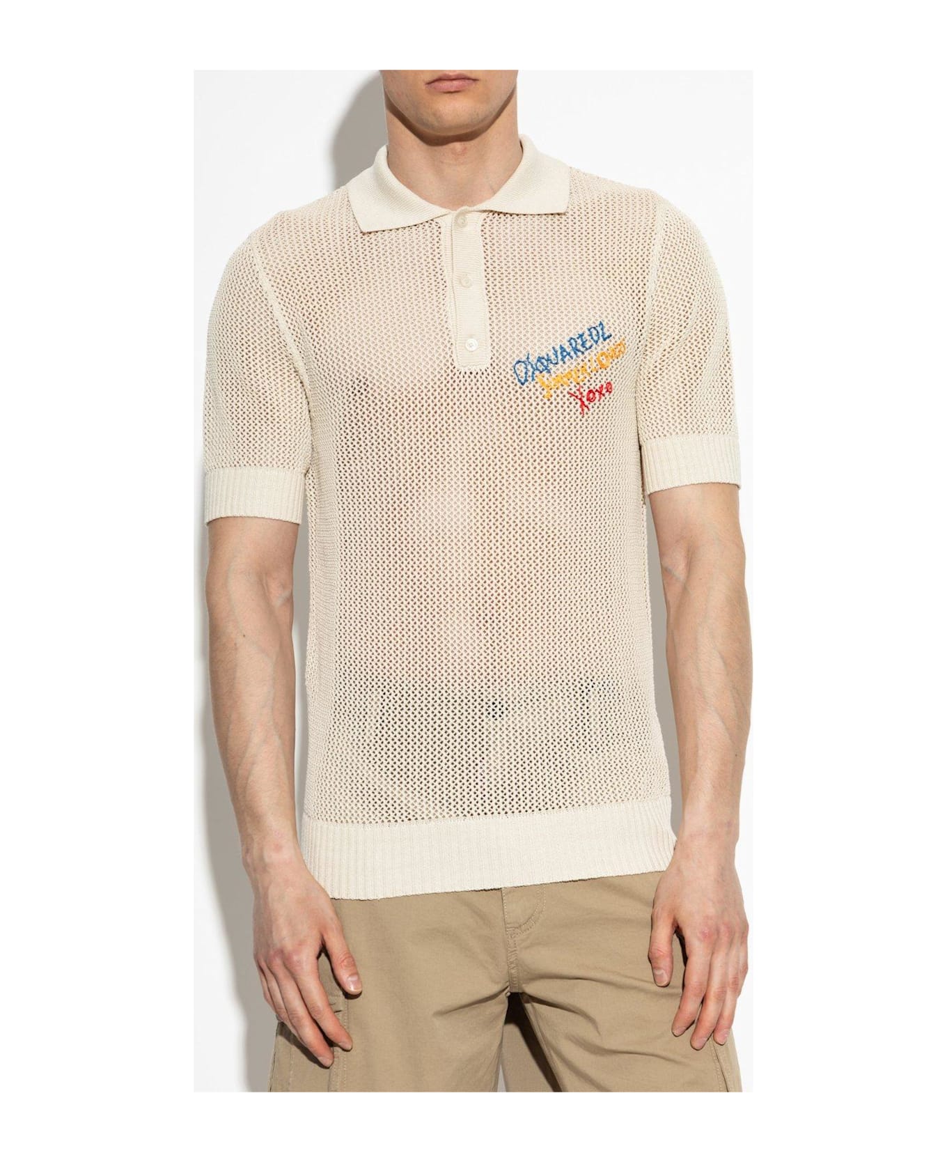 Dsquared2 Summer Lovers Knitted Polo Shirt - Cream