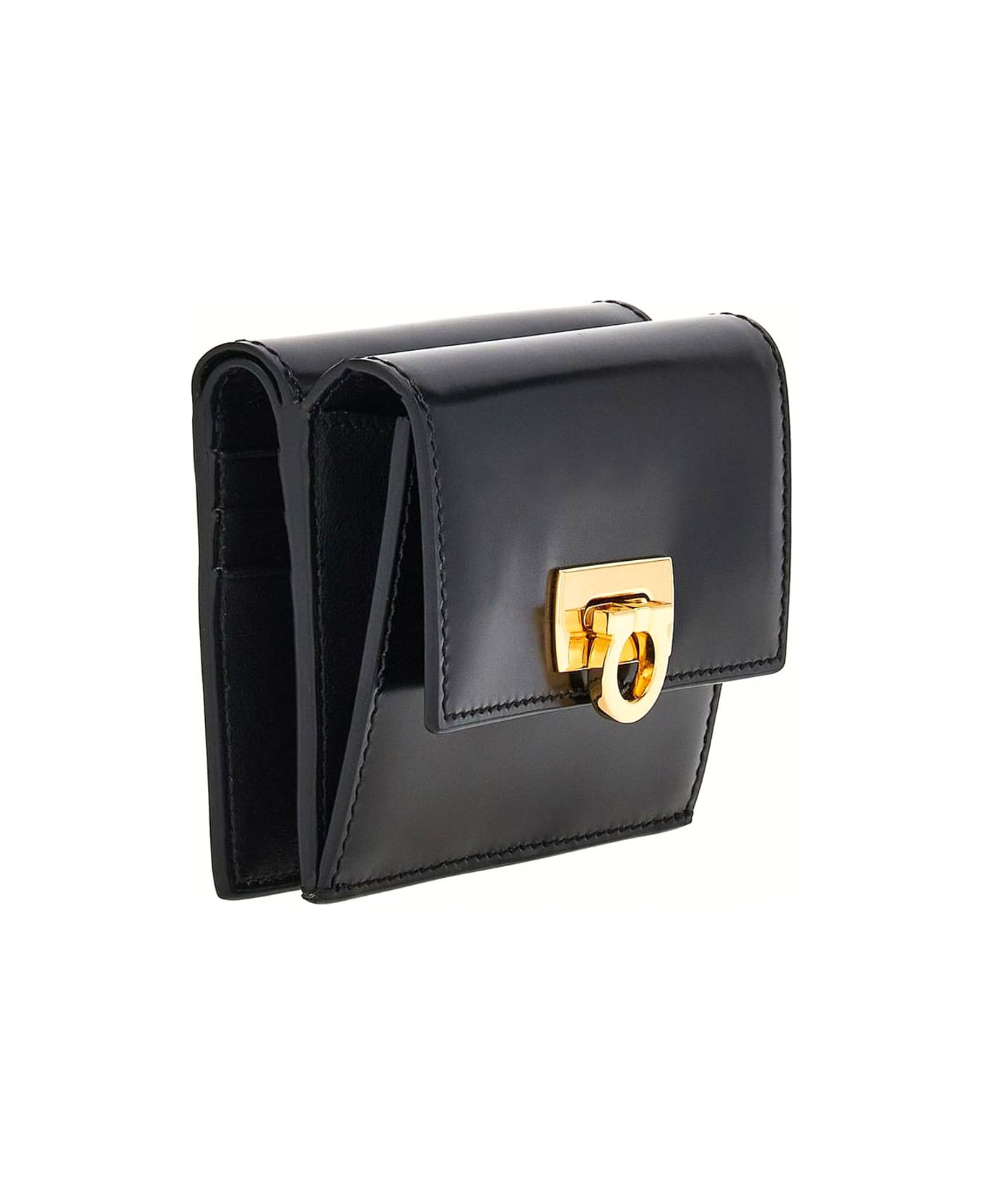 Ferragamo Black Shine Calf Leather Wallet - Black 財布