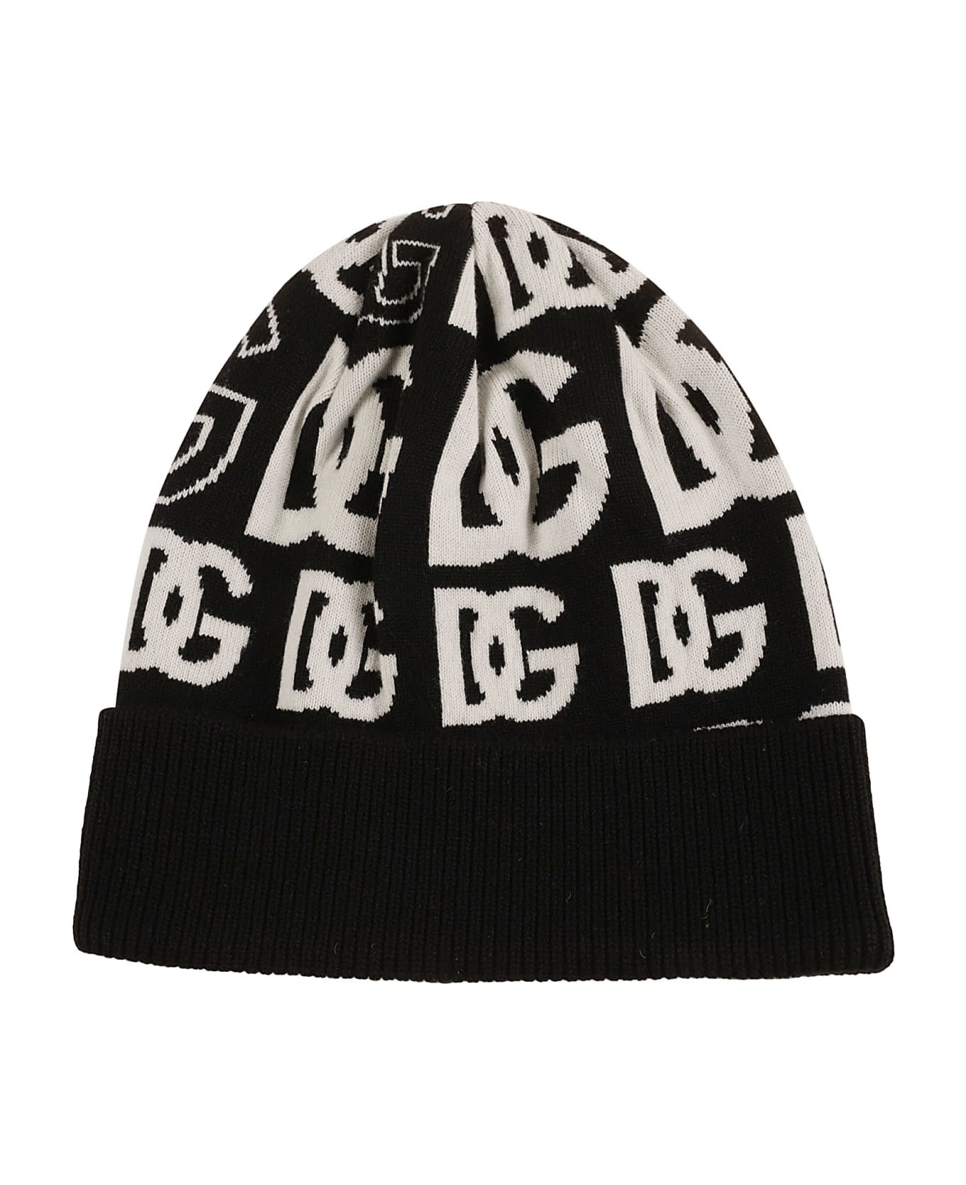 Dolce & Gabbana All-over Logo Knit Beanie - White/Black