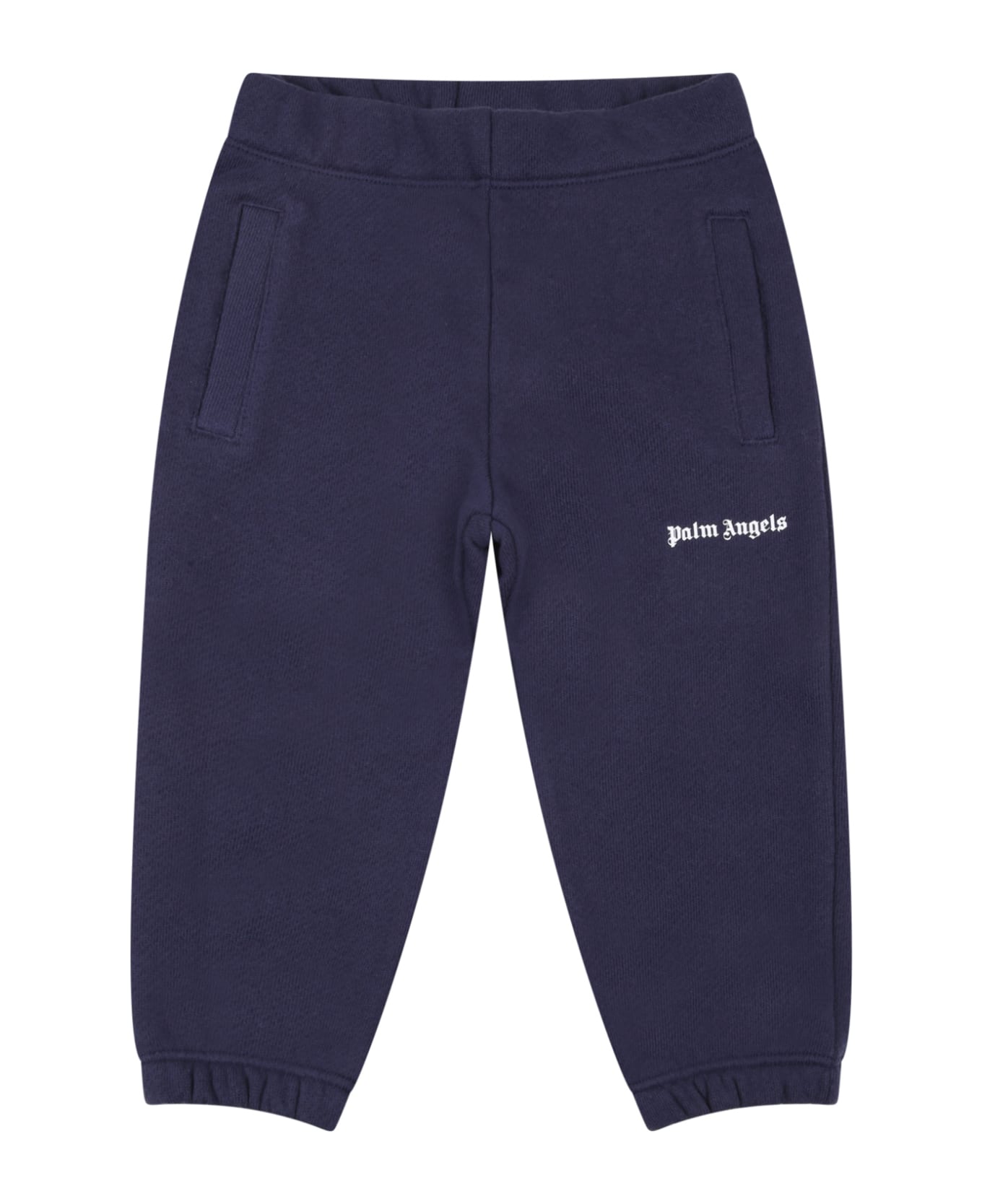 Palm Angels Blue Sweatpants For Baby Boy With White Logo - Blue Navy/White