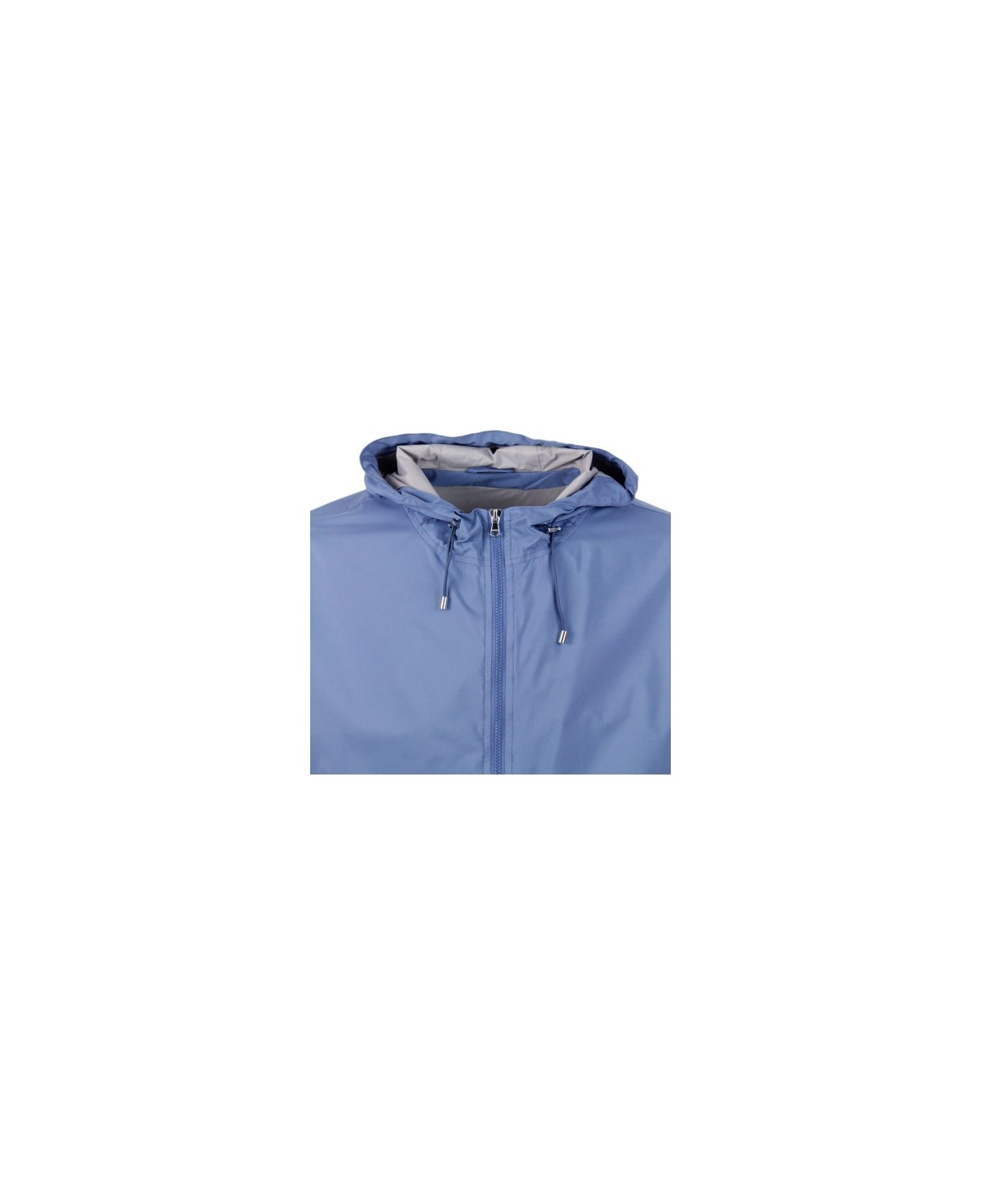 Barba Napoli Lightweight Bomber Jacket In Windproof Technical Fabric With Hood With Zip Closure And Knitted Cuffs And Bottom. - Blu light ジャケット