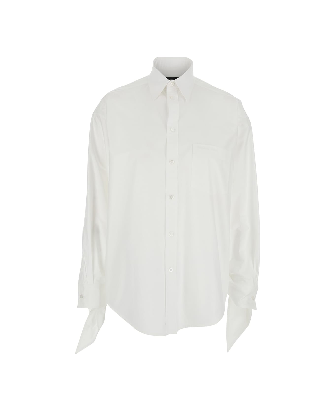 Balenciaga White Shirt With Classic Collar And Knotted Cuffs In Cotton Woman - White