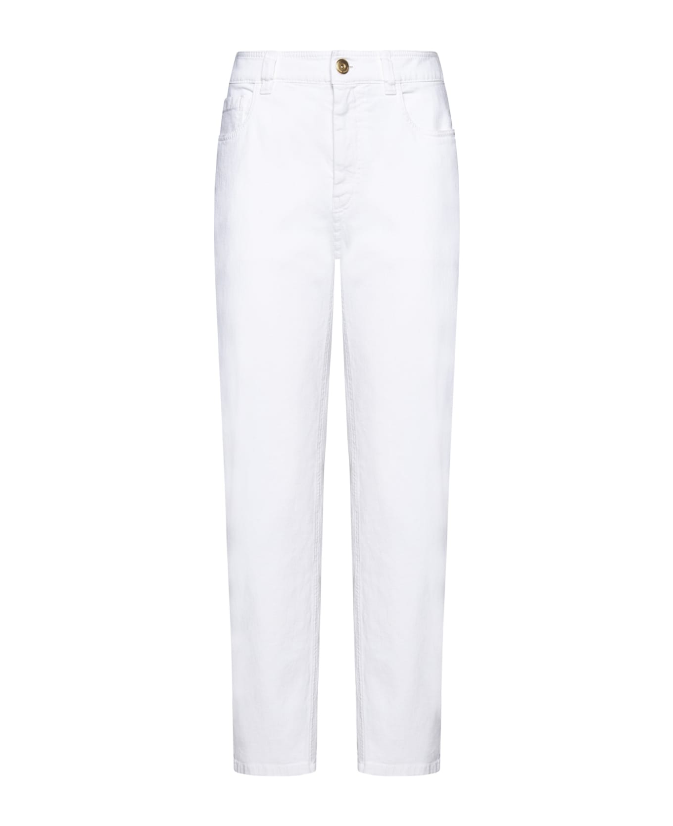 Brunello Cucinelli 5 Pockets Jeans With Monile Detail In Stretch Cotton Denim - White