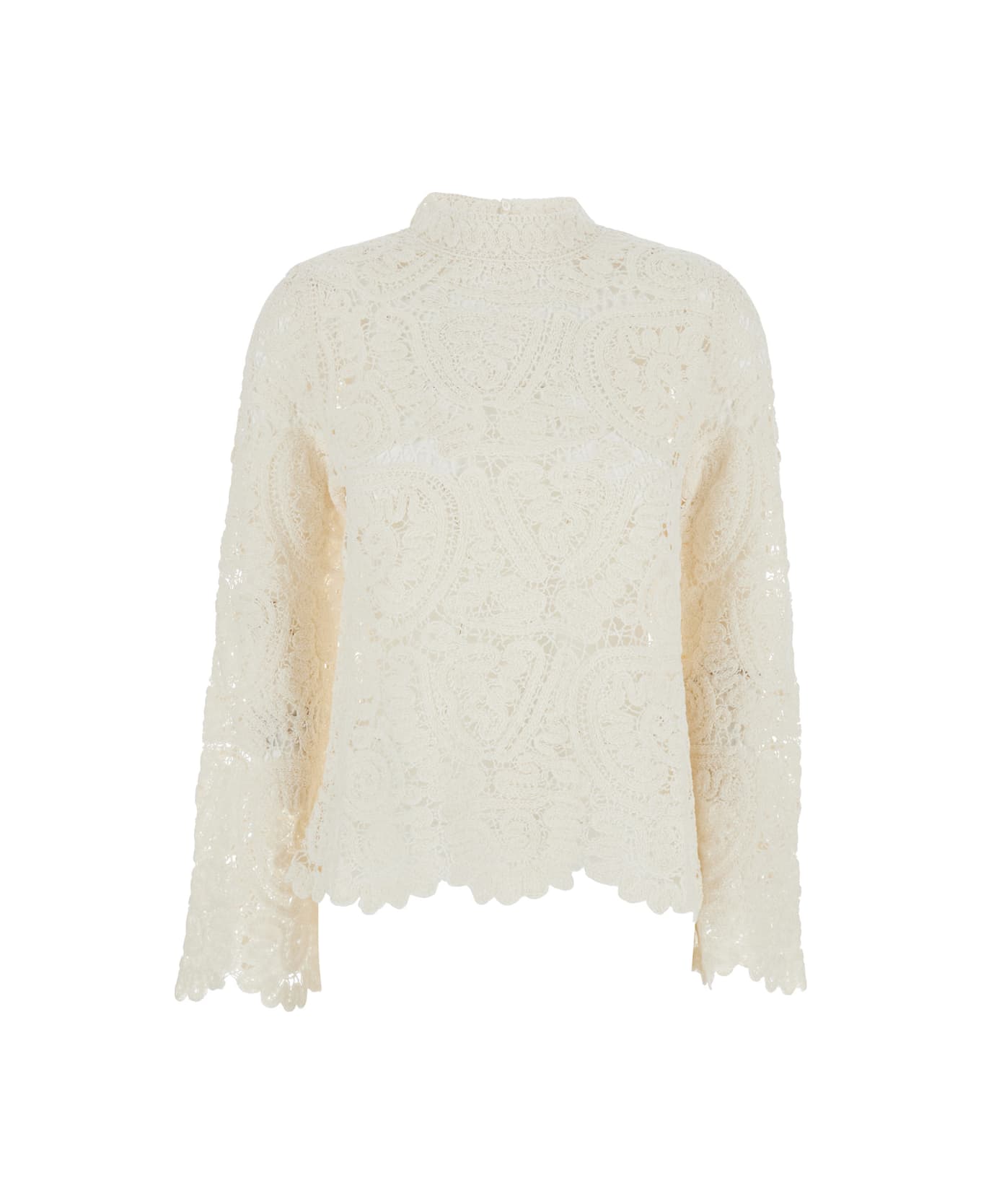Loulou Studio White Sweater With Mock Neck And All-over Embroidery In Silk Woman - White