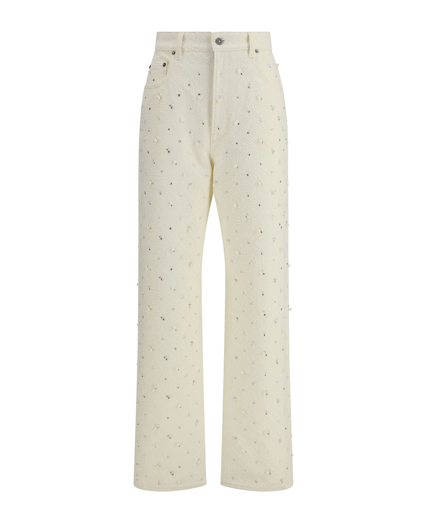 Golden Goose White Denim Pearl And Crystal Embroidered Pants