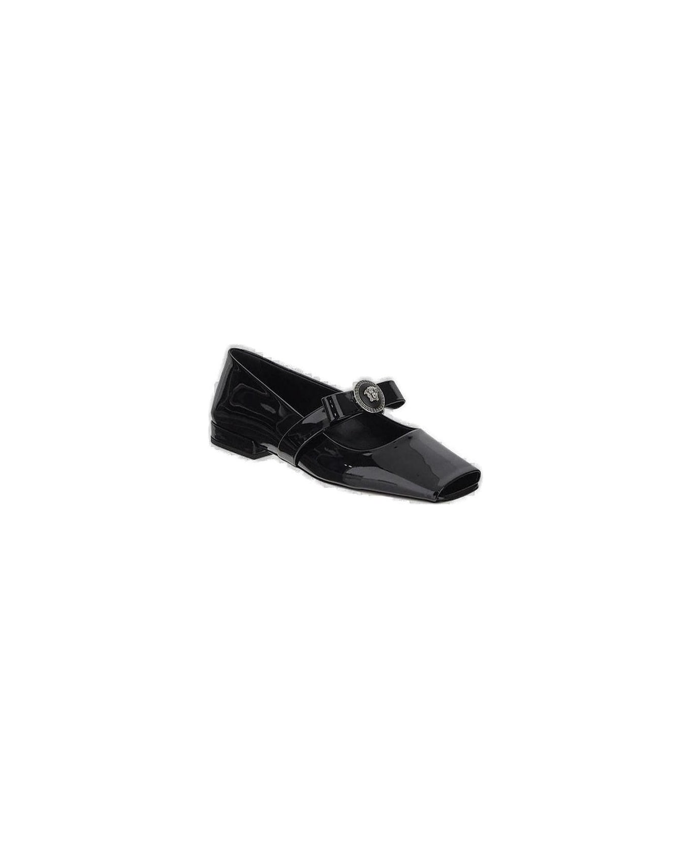 Versace Gianni Ribbon Square-toe Ballerina Shoes - BLACK